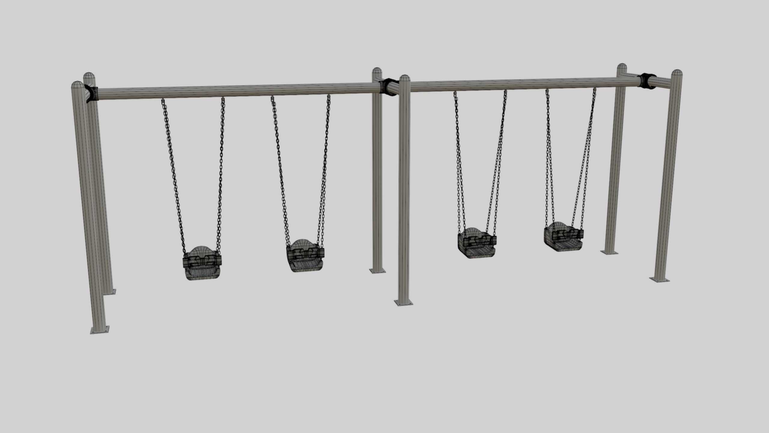 Playground Metal Four Swings - 01 3D model_28