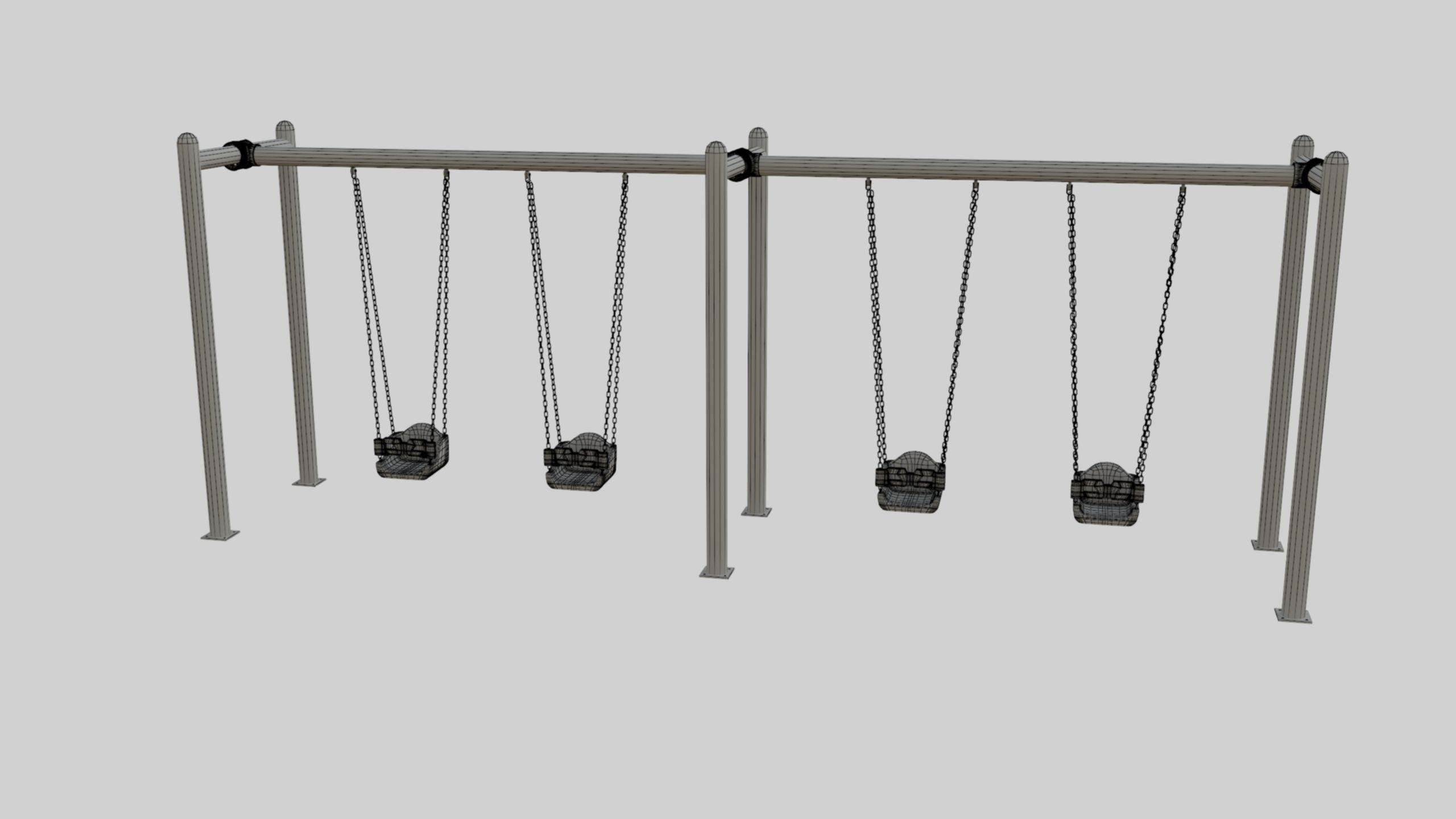 Playground Metal Four Swings - 01 3D model_30