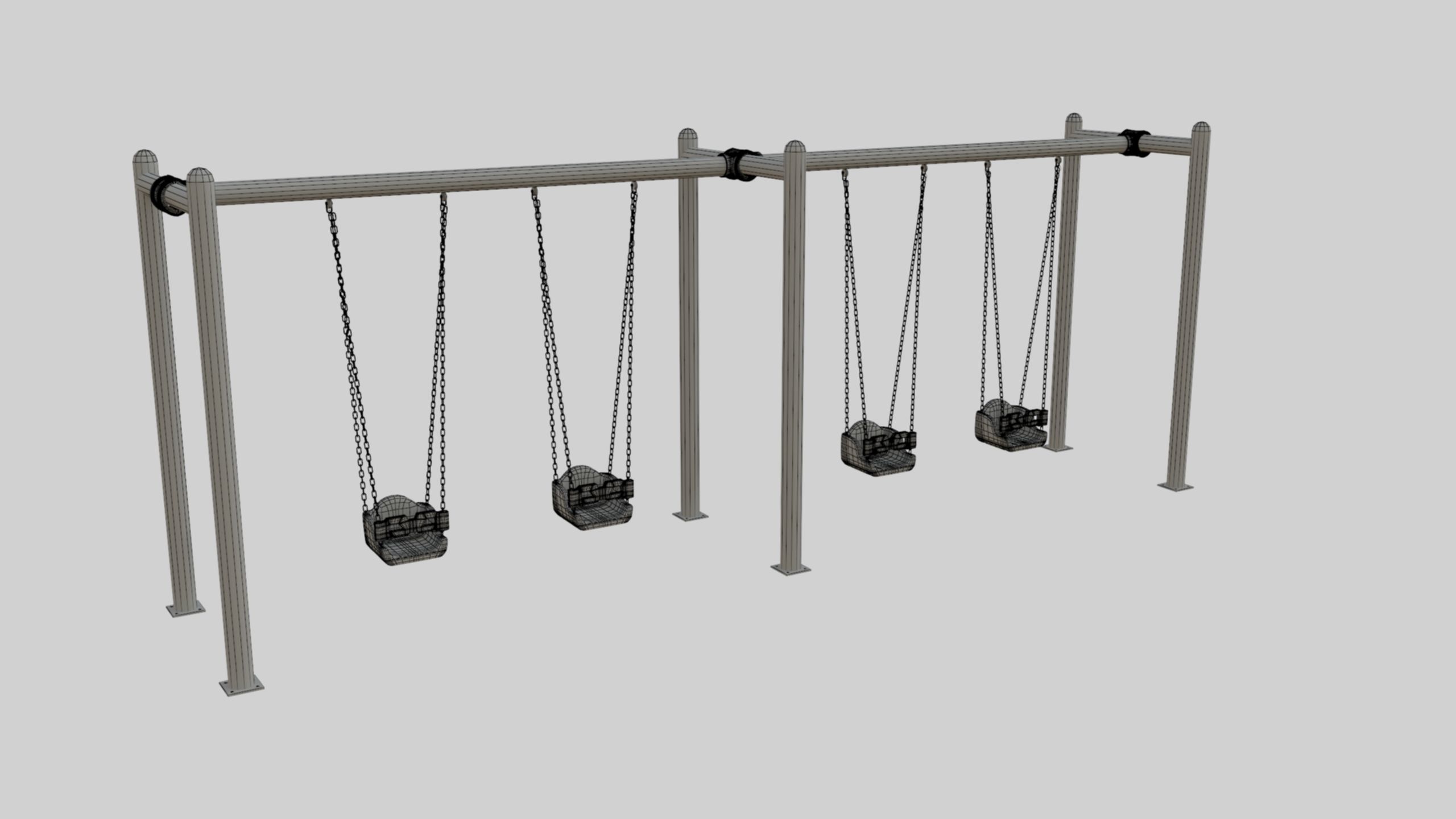 Playground Metal Four Swings - 01 3D model_48