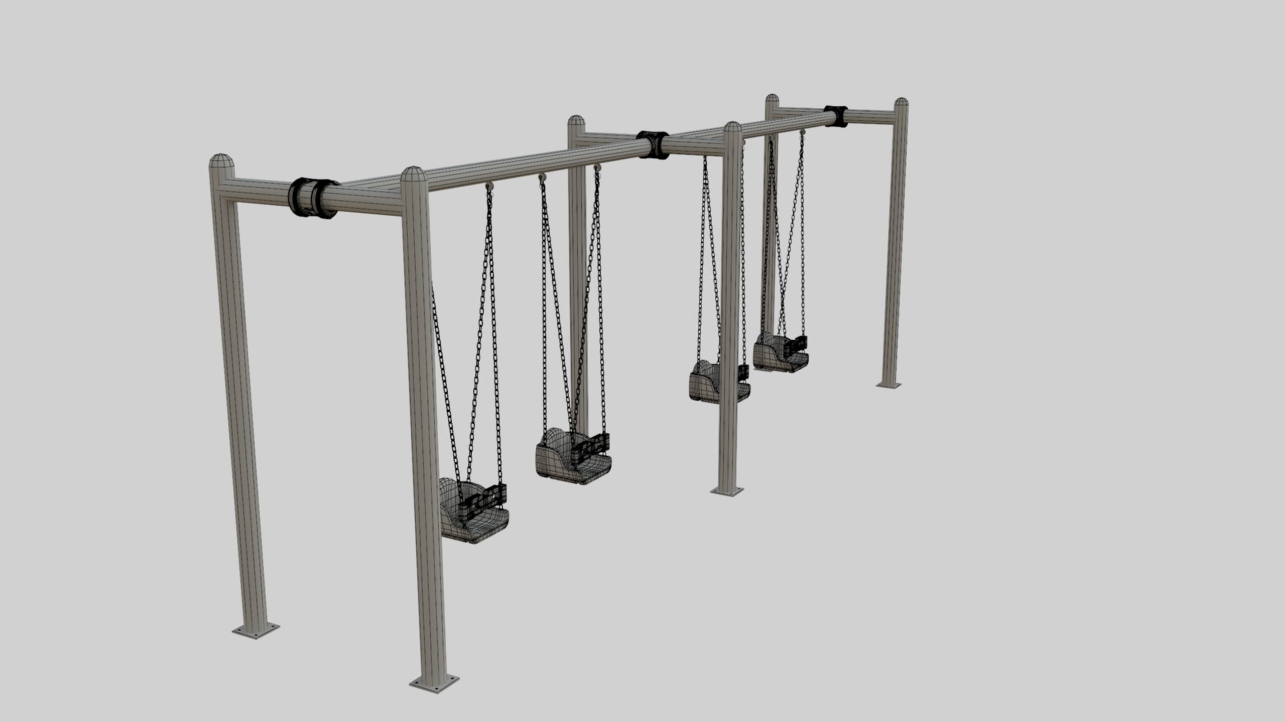 Playground Metal Four Swings - 01 3D model_44