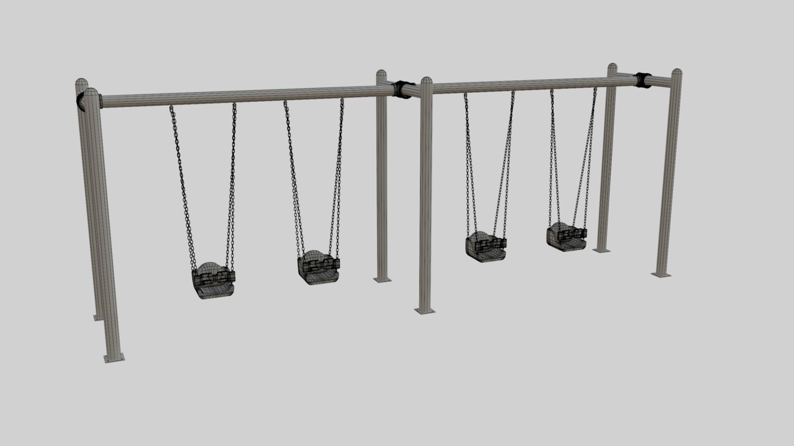 Playground Metal Four Swings - 01 3D model_27