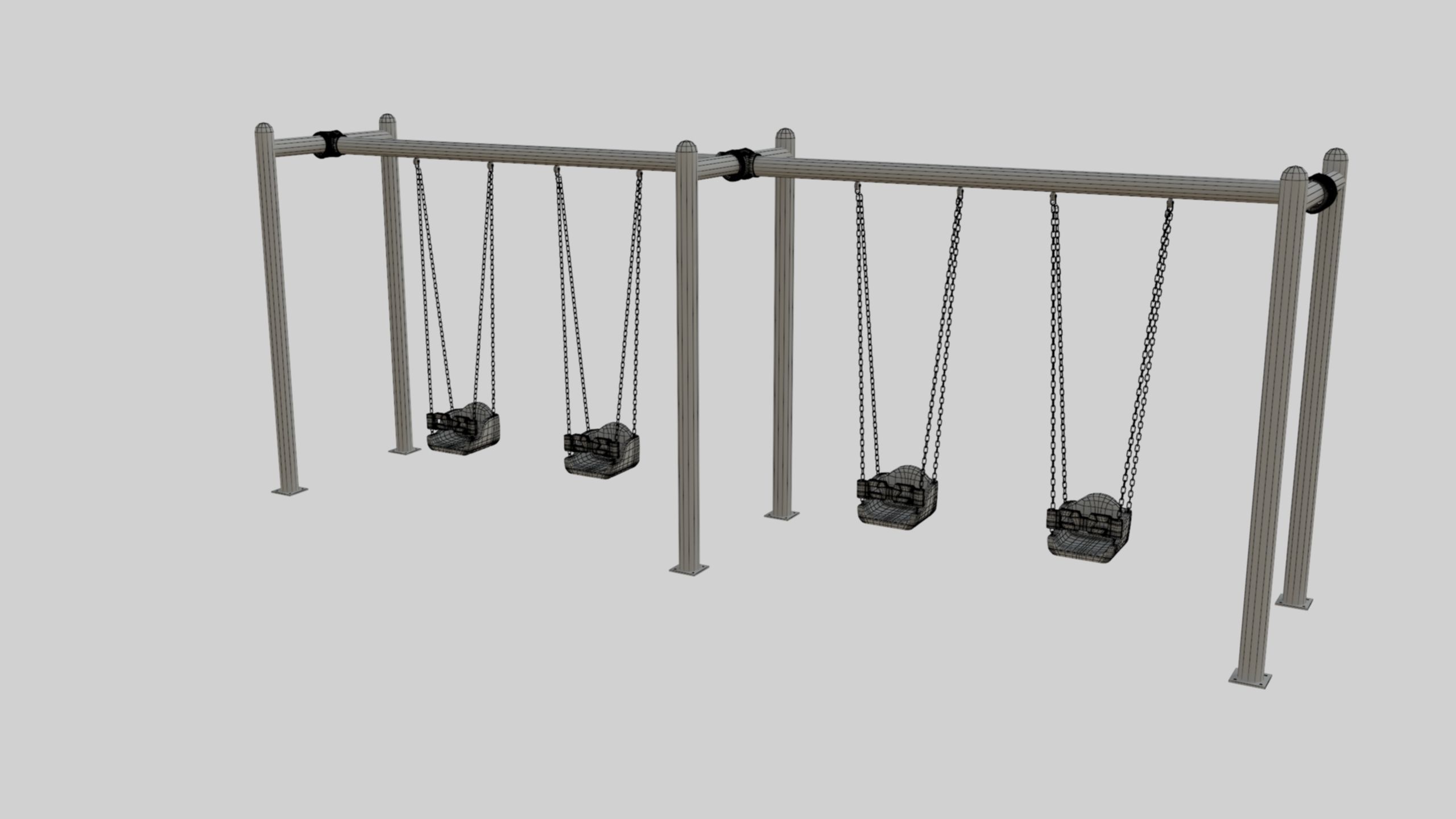 Playground Metal Four Swings - 01 3D model_31