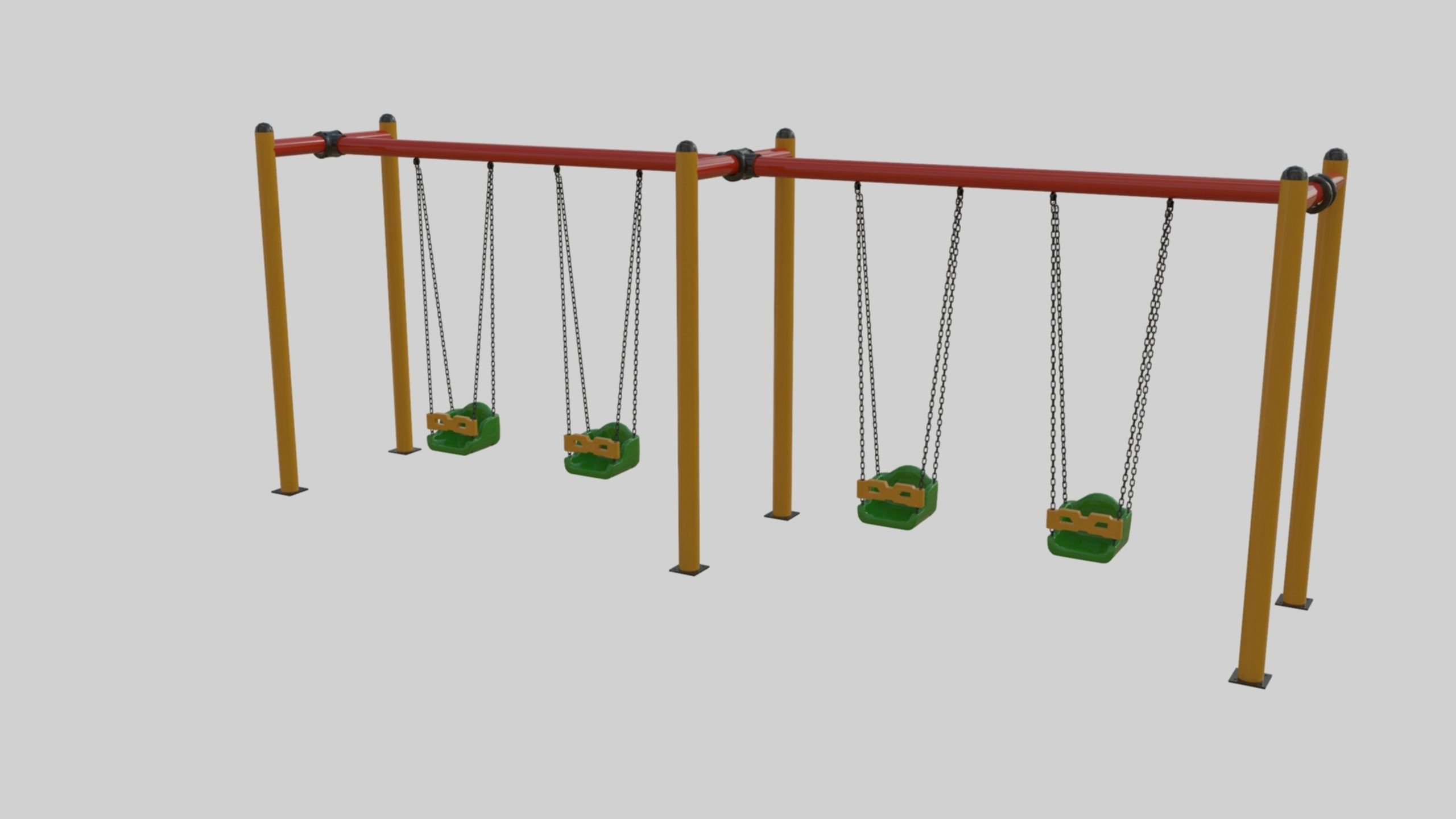 Playground Metal Four Swings - 01 3D model_7