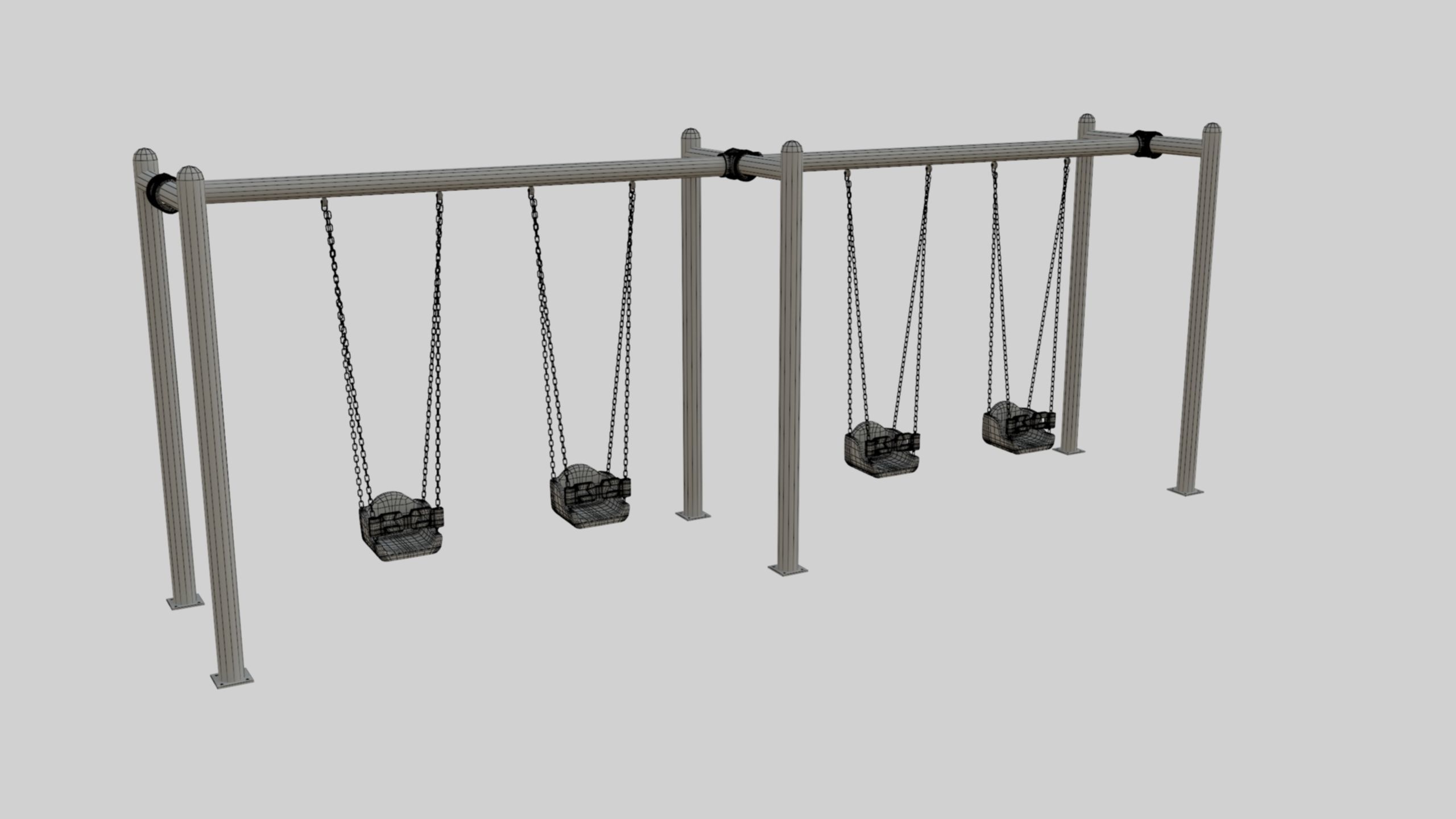 Playground Metal Four Swings - 01 3D model_26