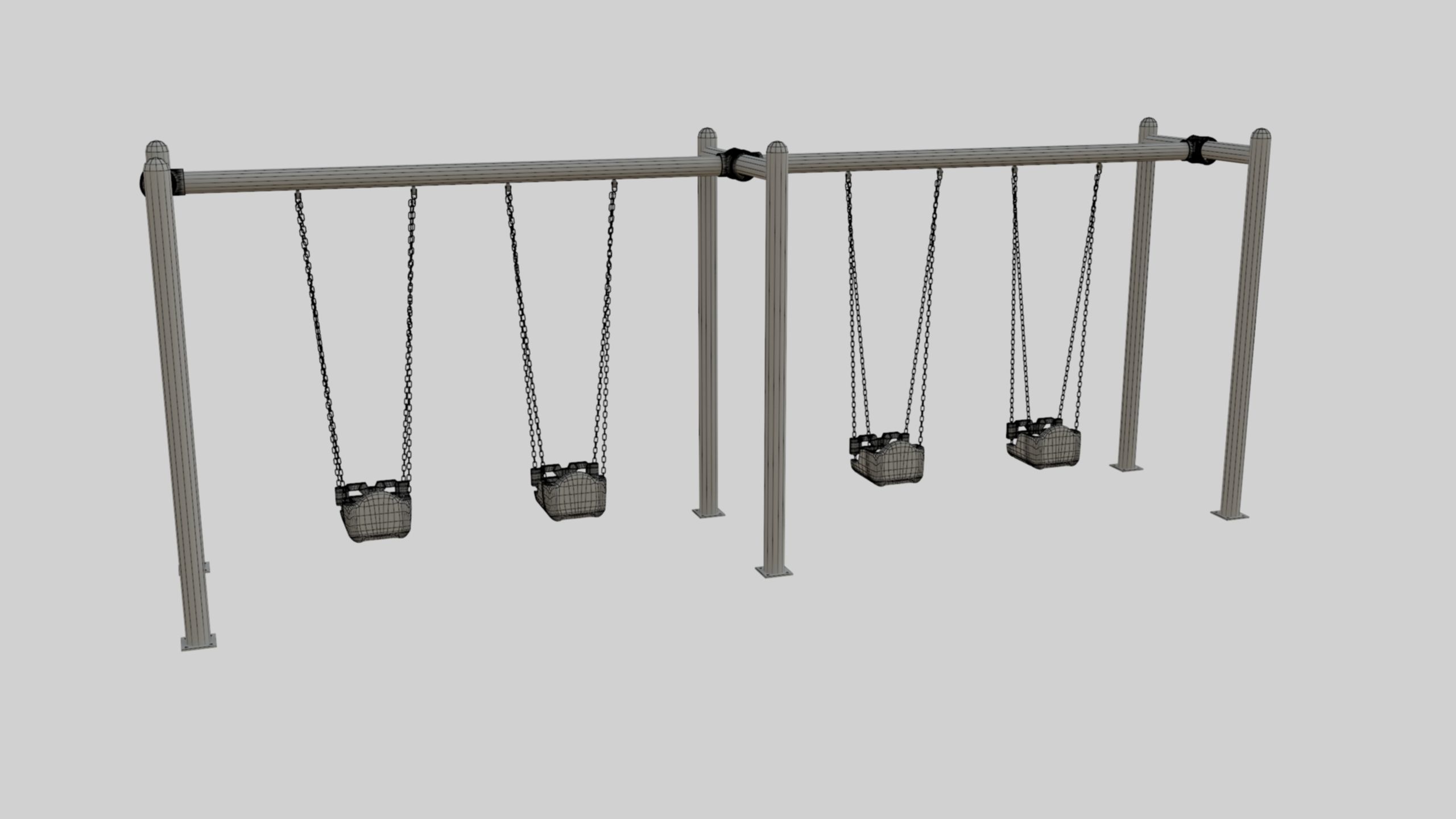 Playground Metal Four Swings - 01 3D model_37