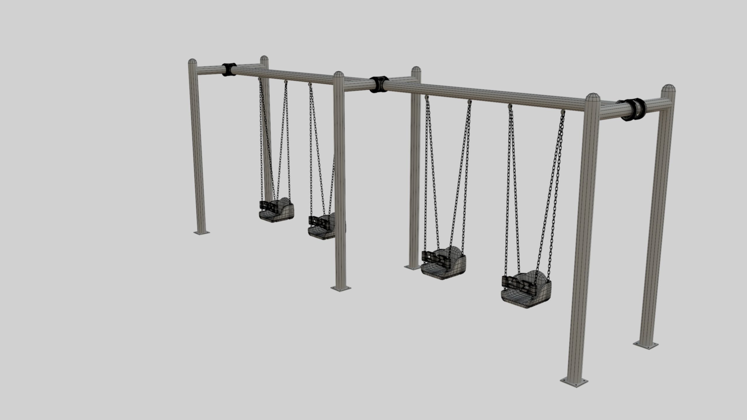 Playground Metal Four Swings - 01 3D model_32