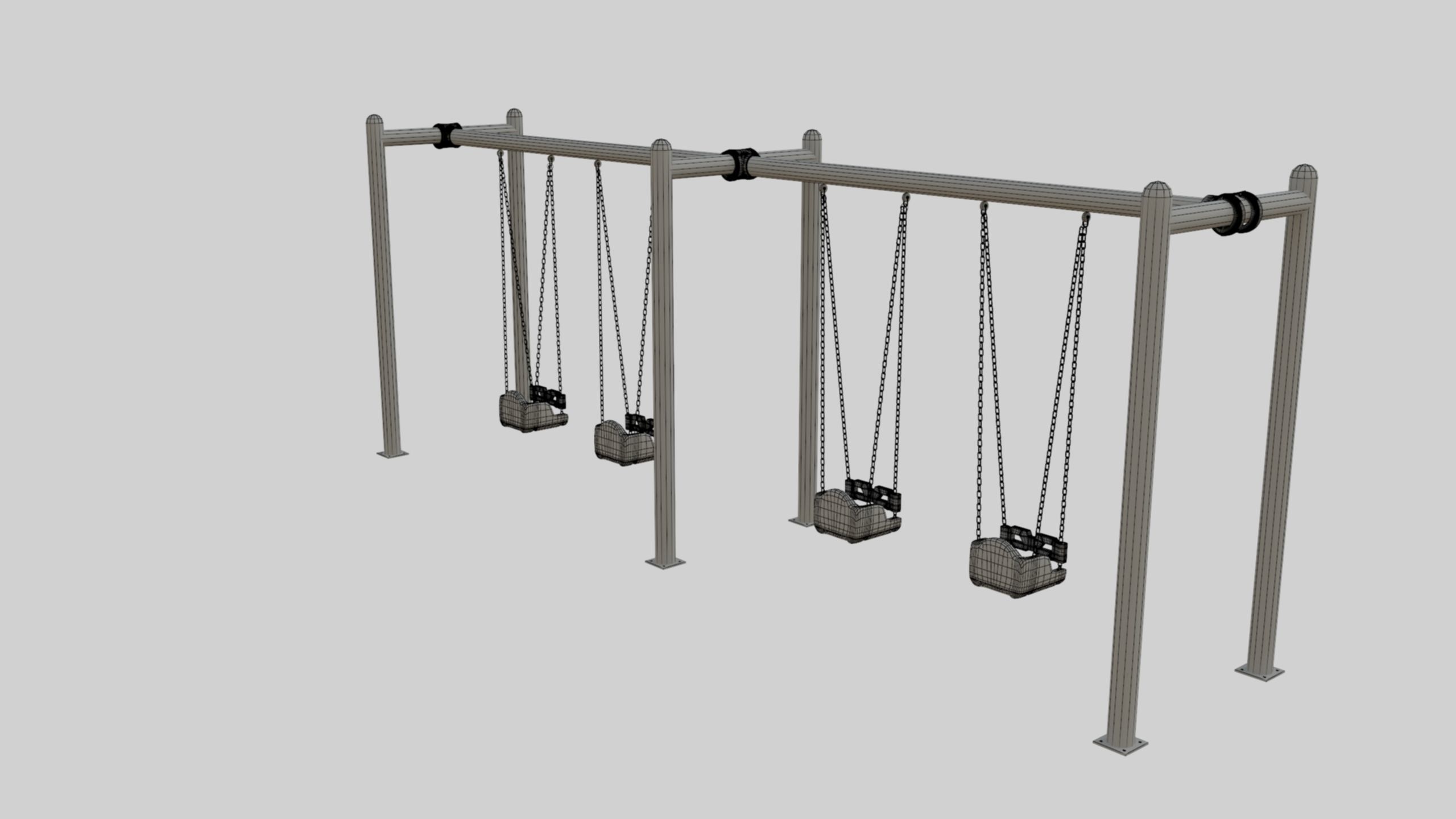 Playground Metal Four Swings - 01 3D model_40