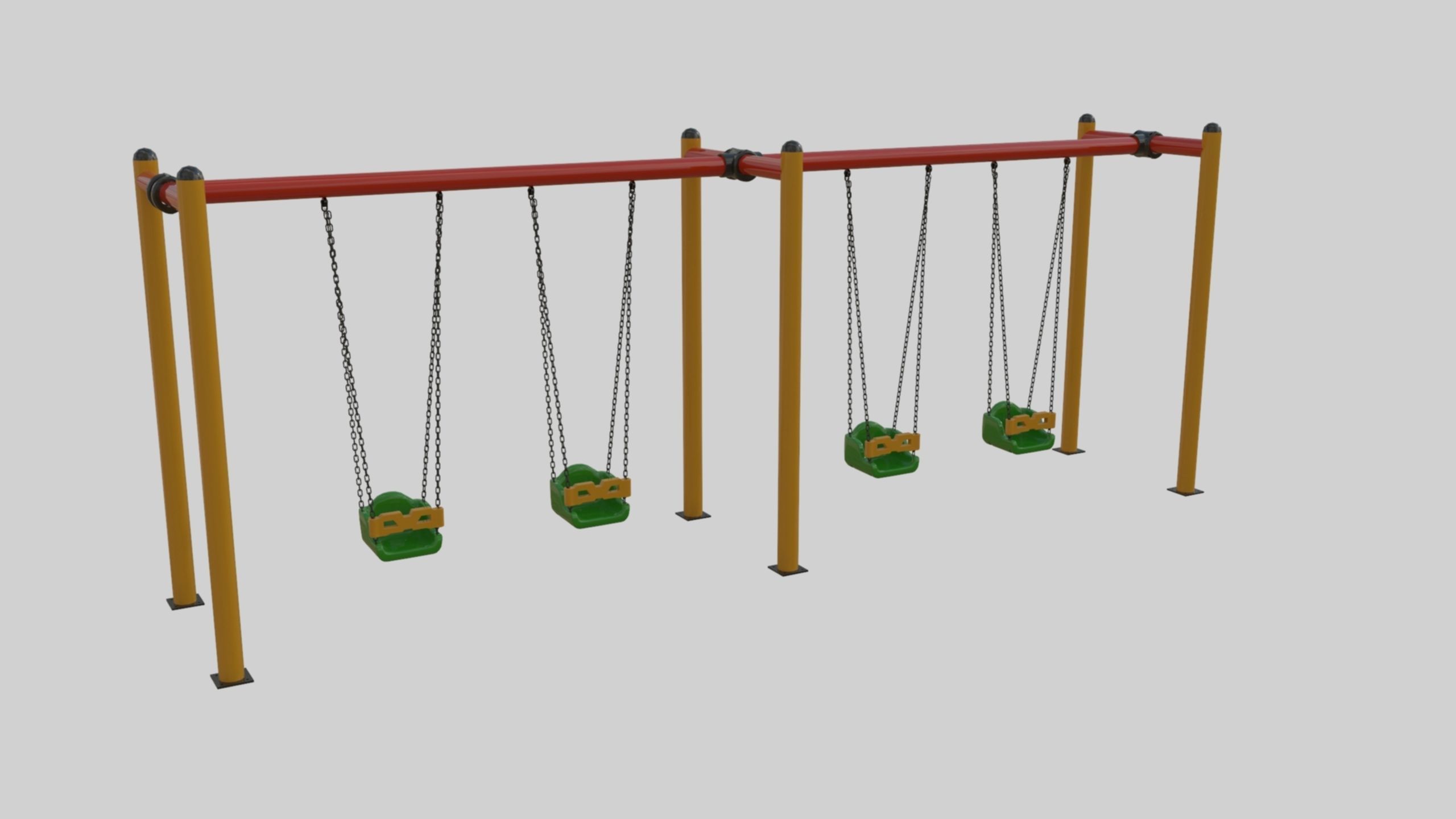 Playground Metal Four Swings - 01 3D model_2