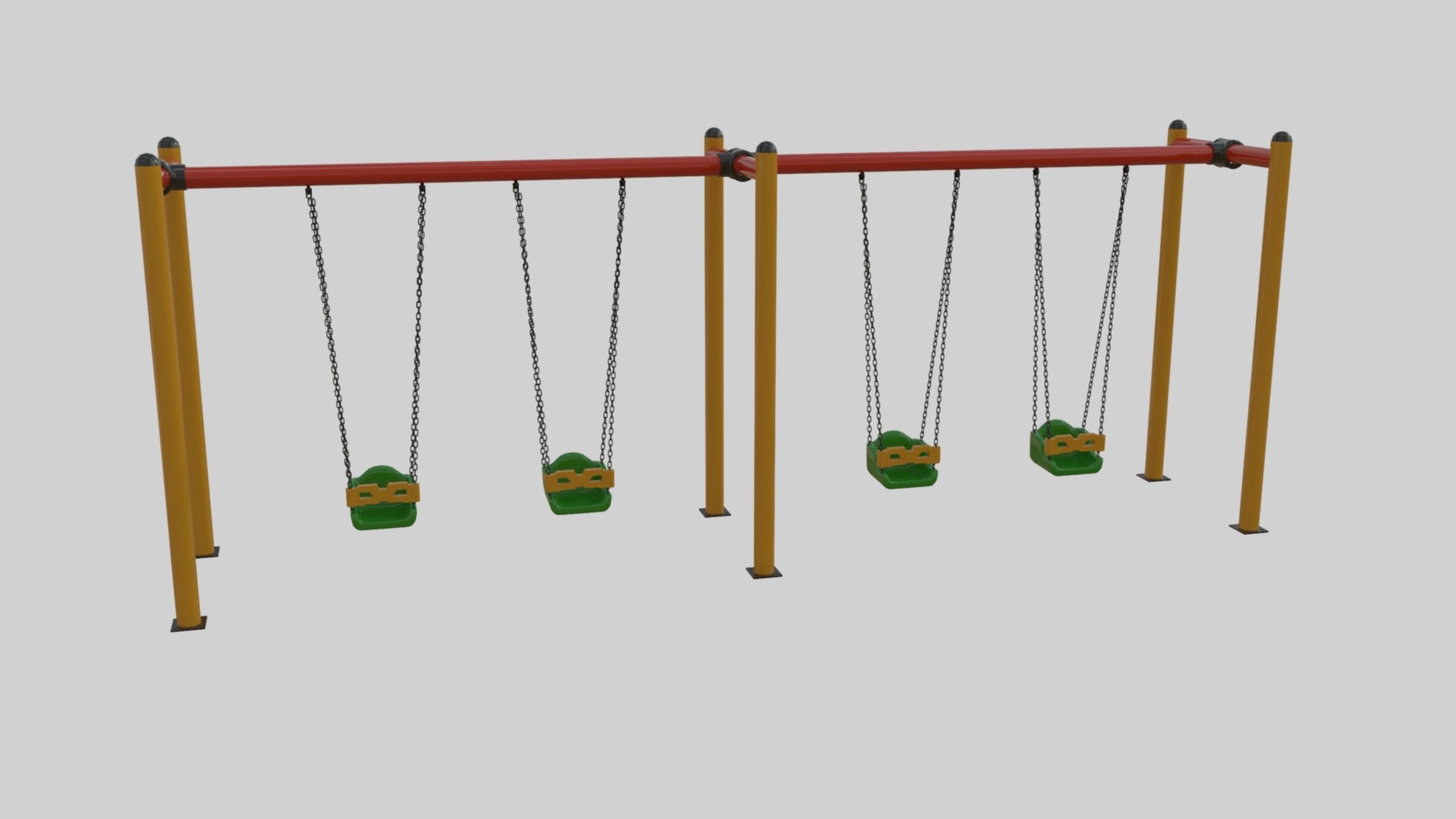 Playground Metal Four Swings - 01 3D model_4