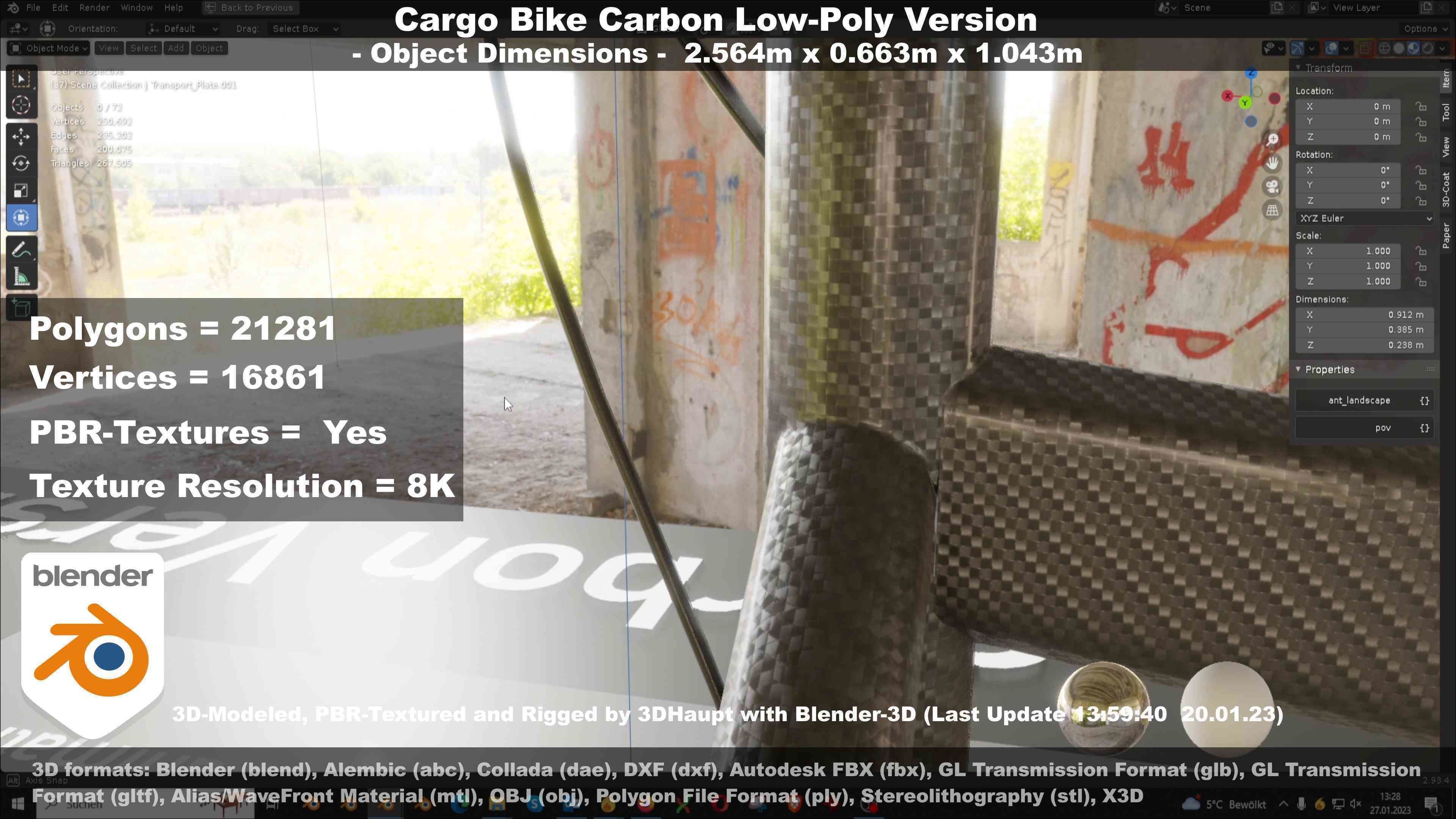 Cargo Bike Carbon Low-Poly and Rigged Version  Low-poly 3D model_83