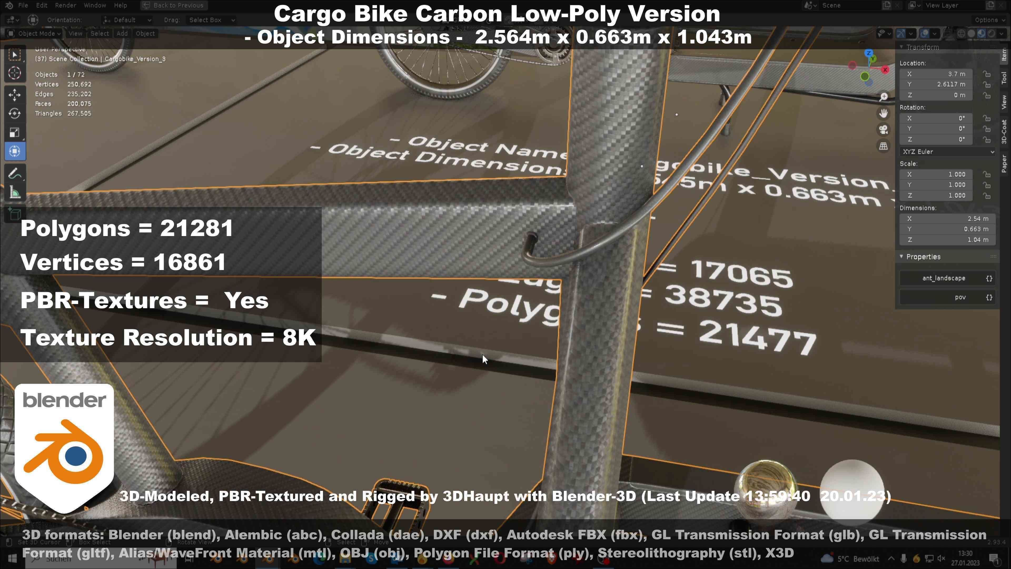Cargo Bike Carbon Low-Poly and Rigged Version  Low-poly 3D model_59
