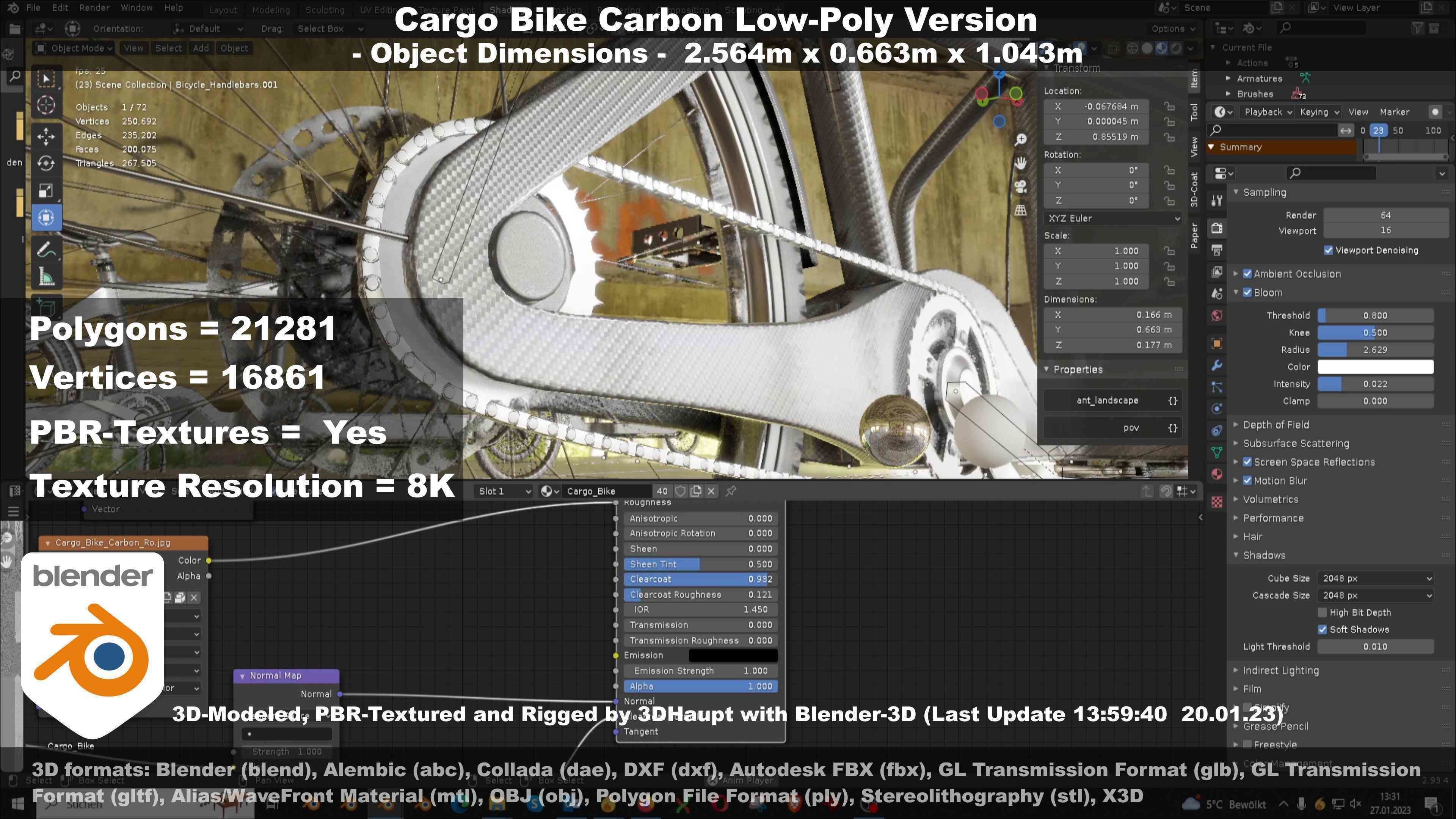 Cargo Bike Carbon Low-Poly and Rigged Version  Low-poly 3D model_76