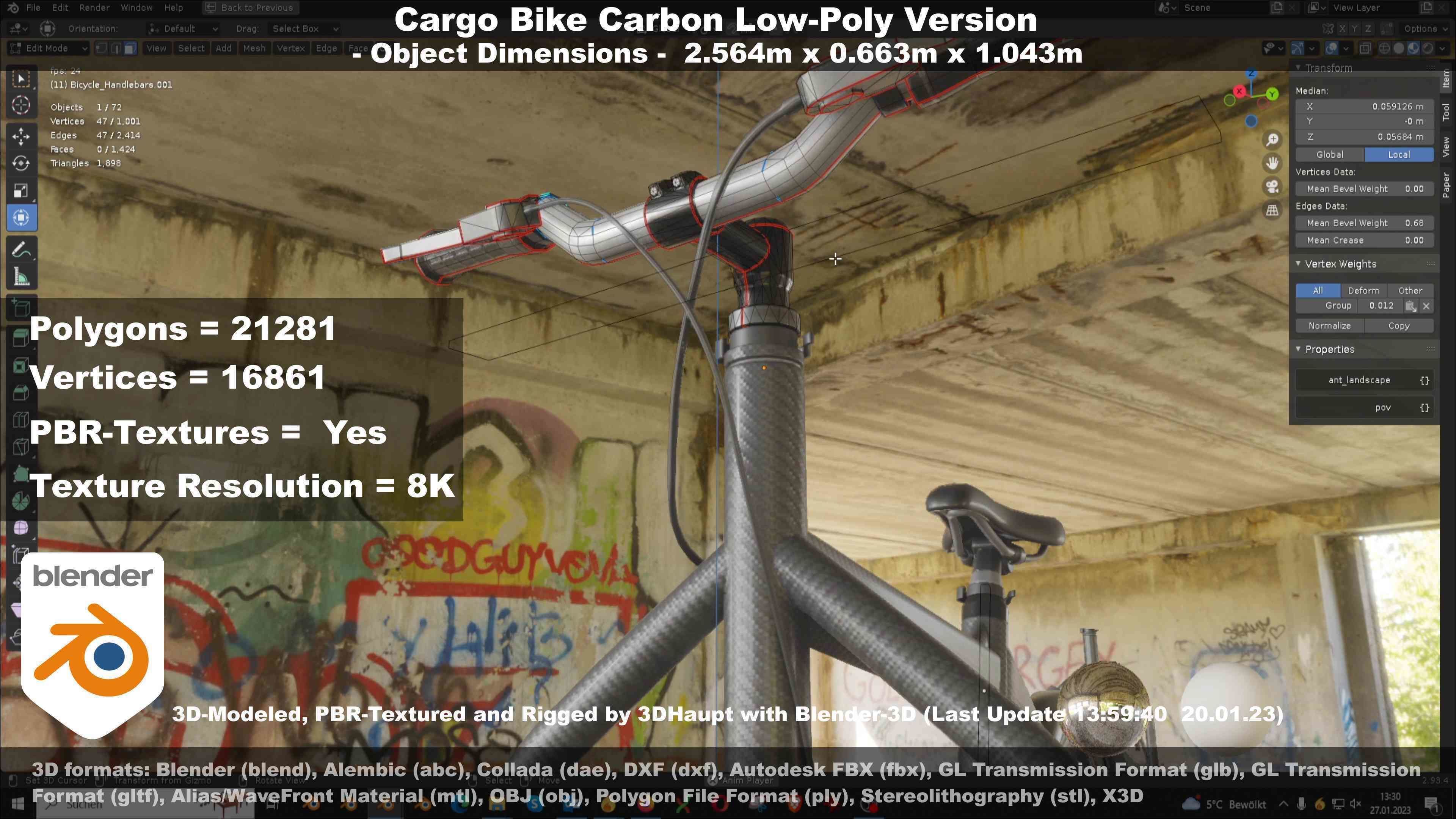 Cargo Bike Carbon Low-Poly and Rigged Version  Low-poly 3D model_68