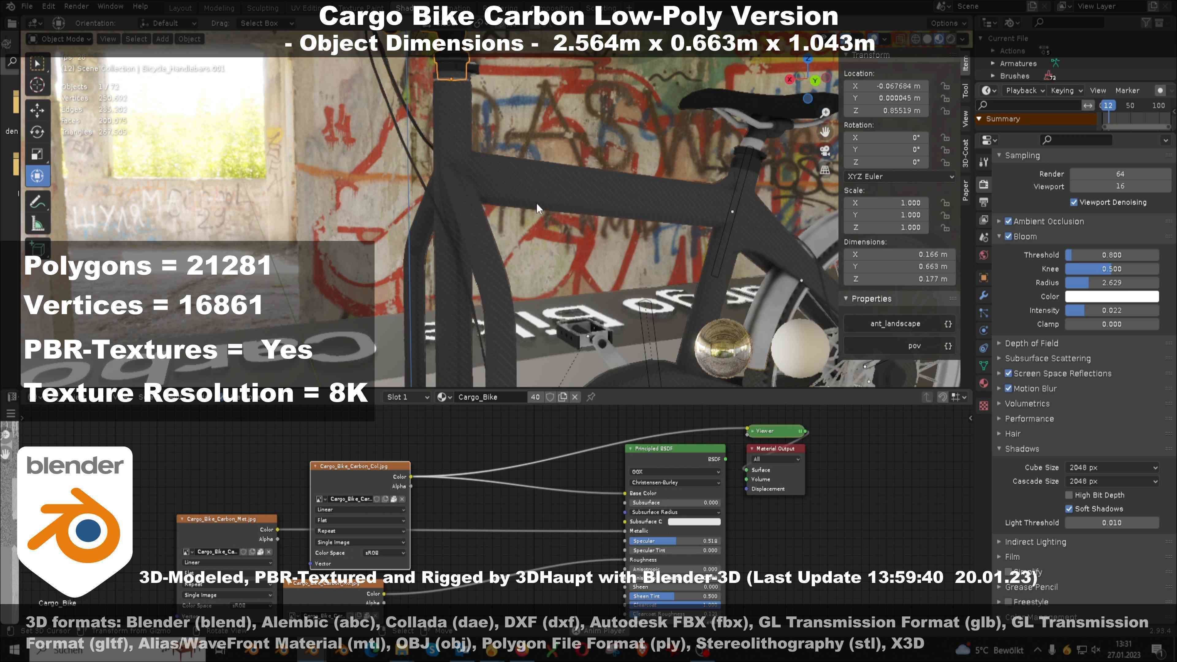 Cargo Bike Carbon Low-Poly and Rigged Version  Low-poly 3D model_131