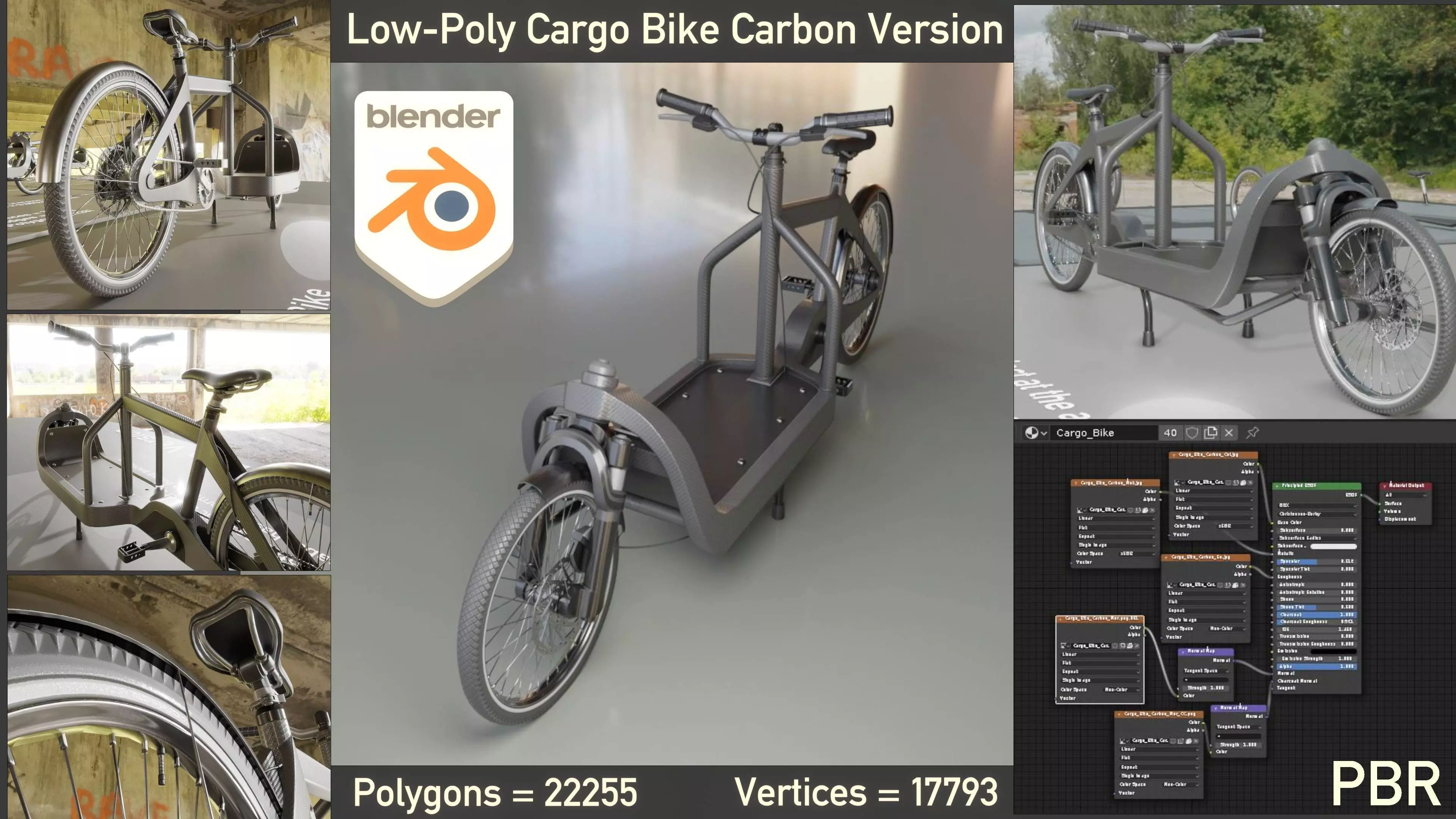 Cargo Bike Carbon Low-Poly and Rigged Version  Low-poly 3D model_0