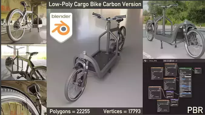 Cargo Bike Carbon Low-Poly and Rigged Version  Low-poly 3D model
