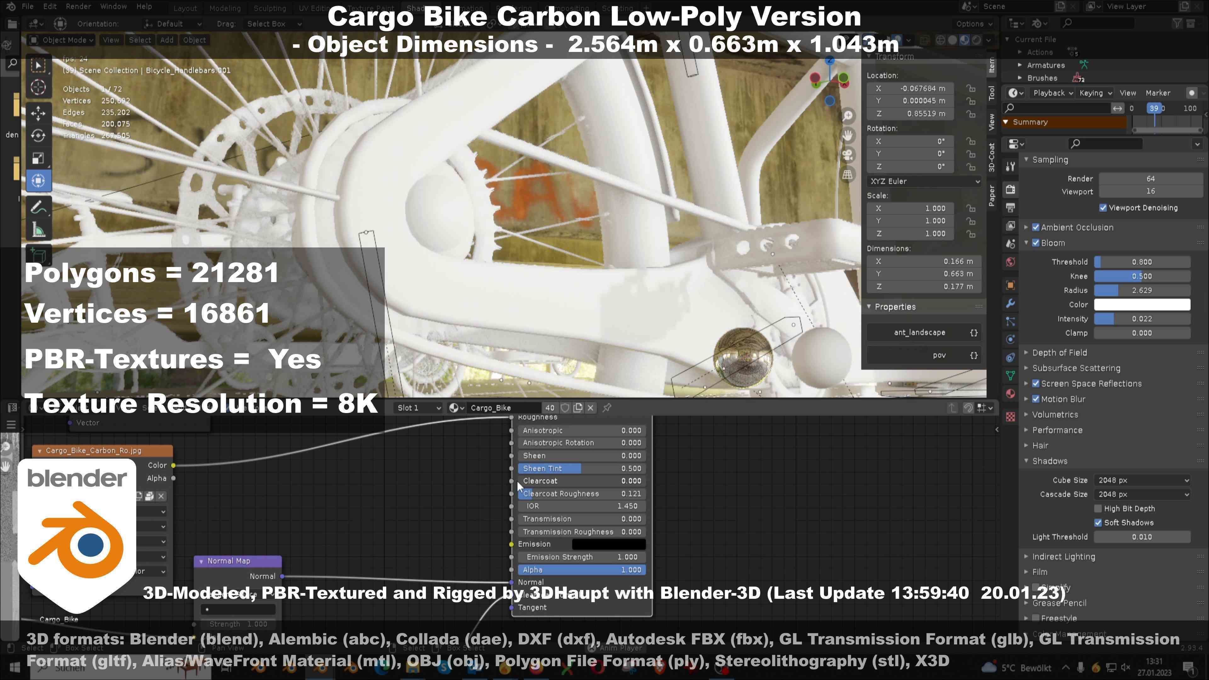 Cargo Bike Carbon Low-Poly and Rigged Version  Low-poly 3D model_141