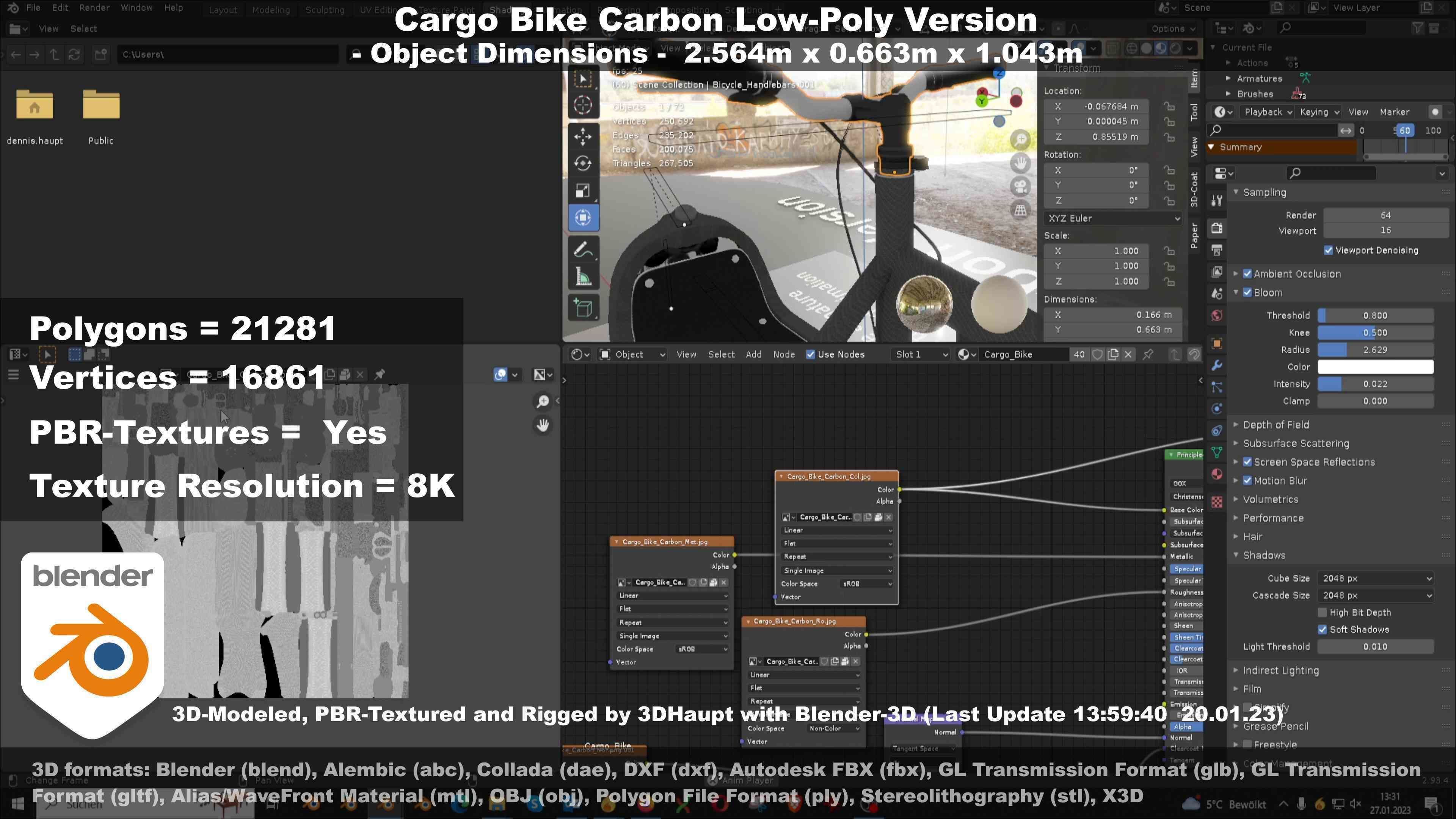 Cargo Bike Carbon Low-Poly and Rigged Version  Low-poly 3D model_74