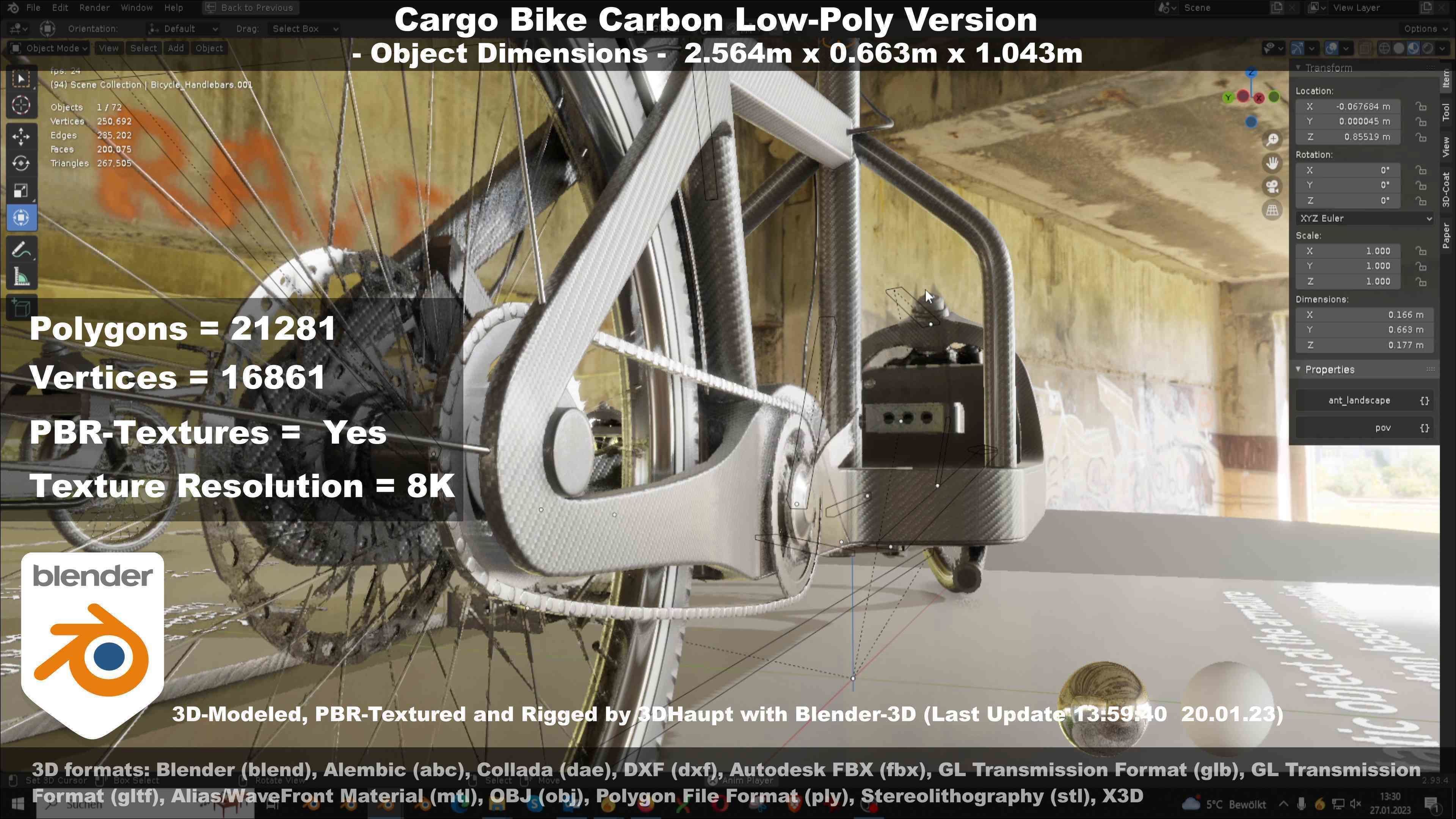 Cargo Bike Carbon Low-Poly and Rigged Version  Low-poly 3D model_63