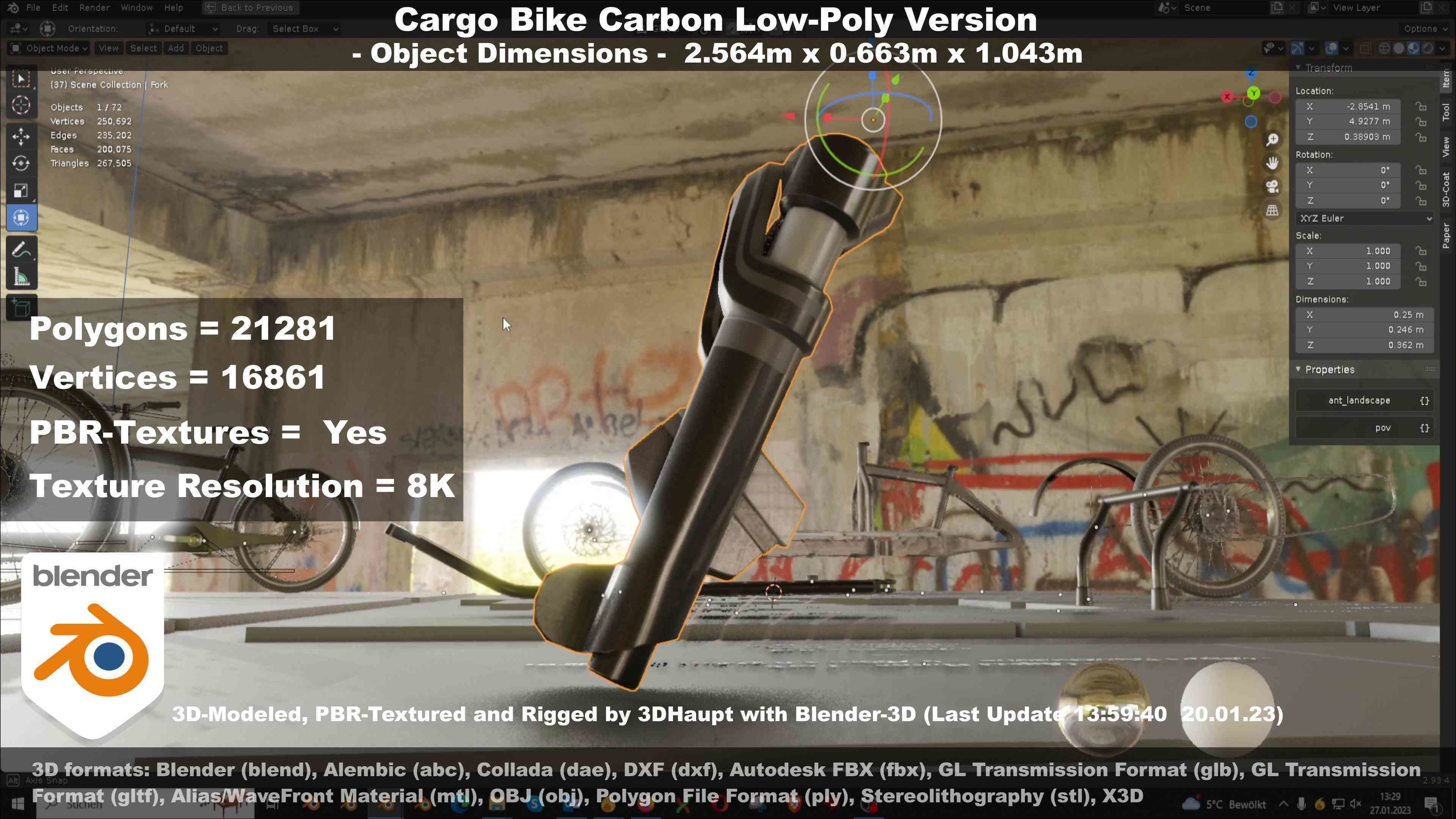 Cargo Bike Carbon Low-Poly and Rigged Version  Low-poly 3D model_48