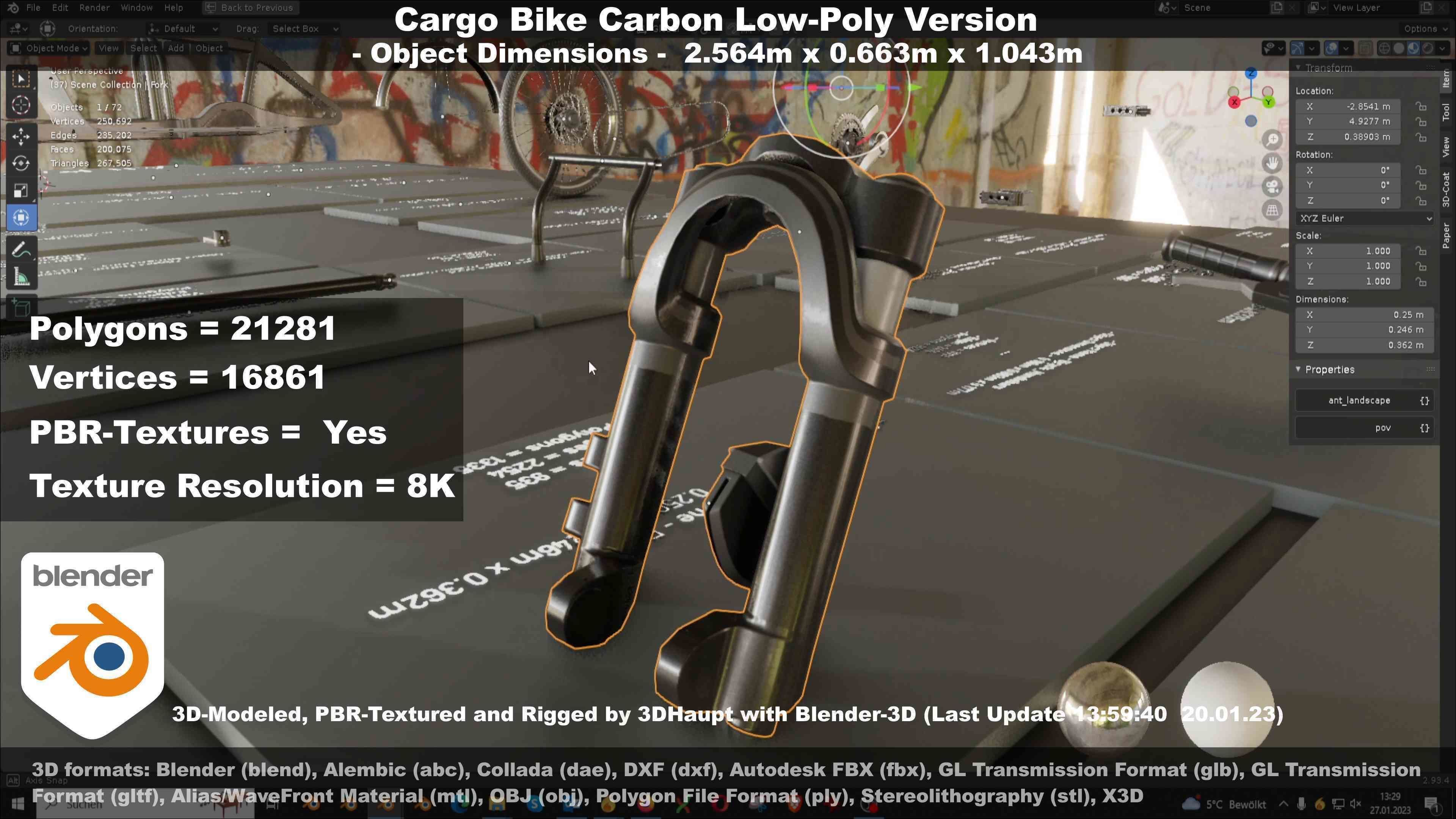 Cargo Bike Carbon Low-Poly and Rigged Version  Low-poly 3D model_47