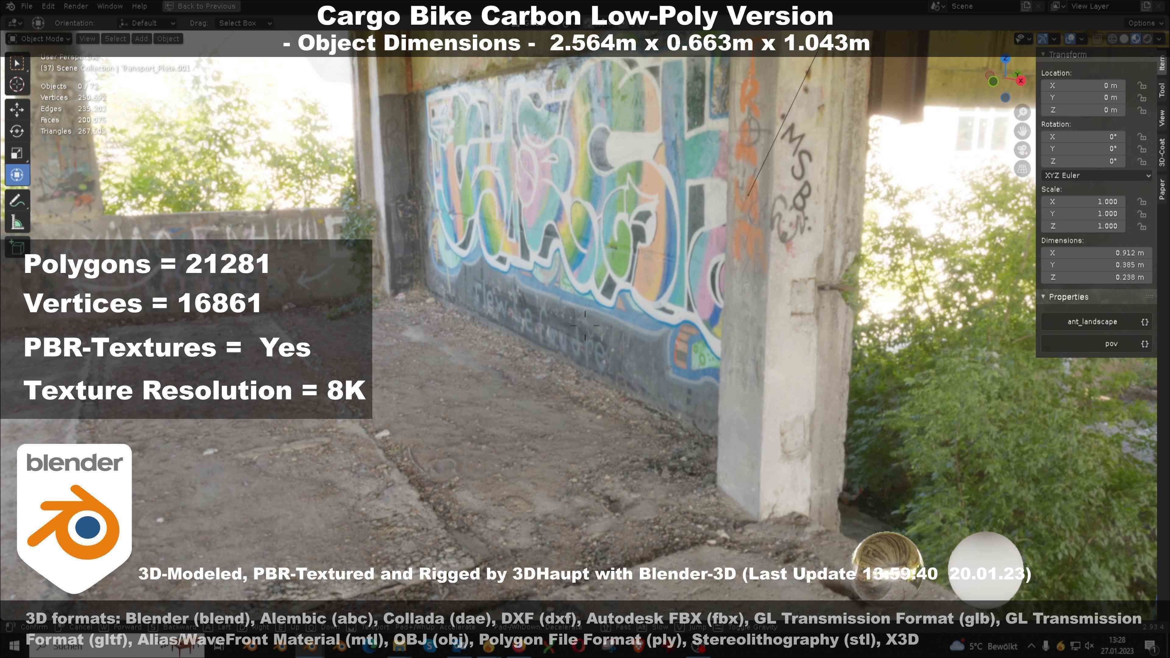 Cargo Bike Carbon Low-Poly and Rigged Version  Low-poly 3D model_114