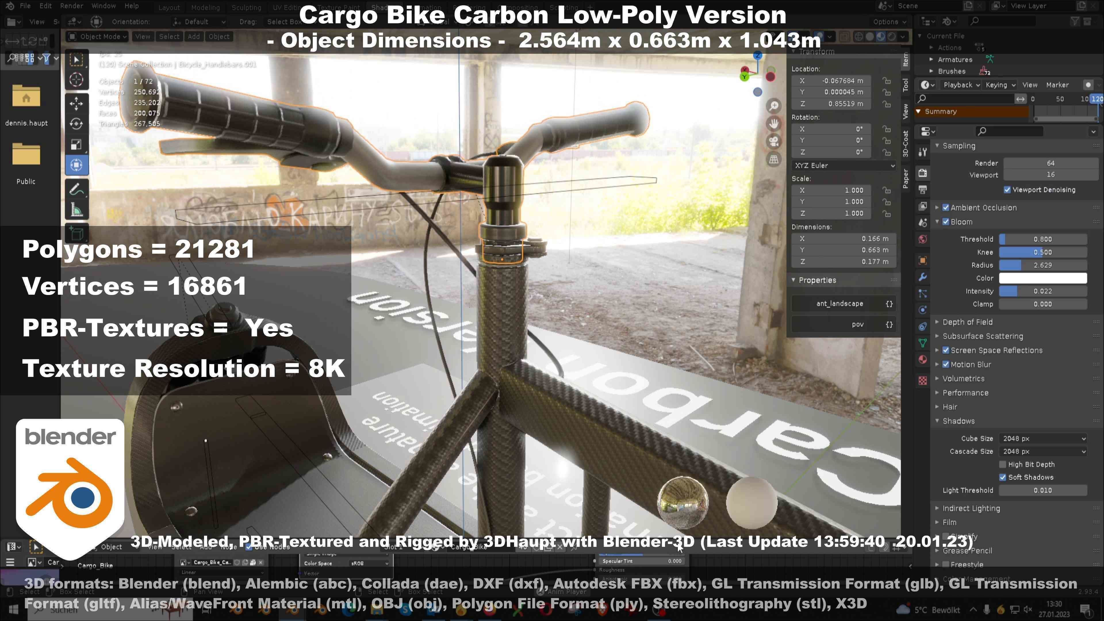 Cargo Bike Carbon Low-Poly and Rigged Version  Low-poly 3D model_113