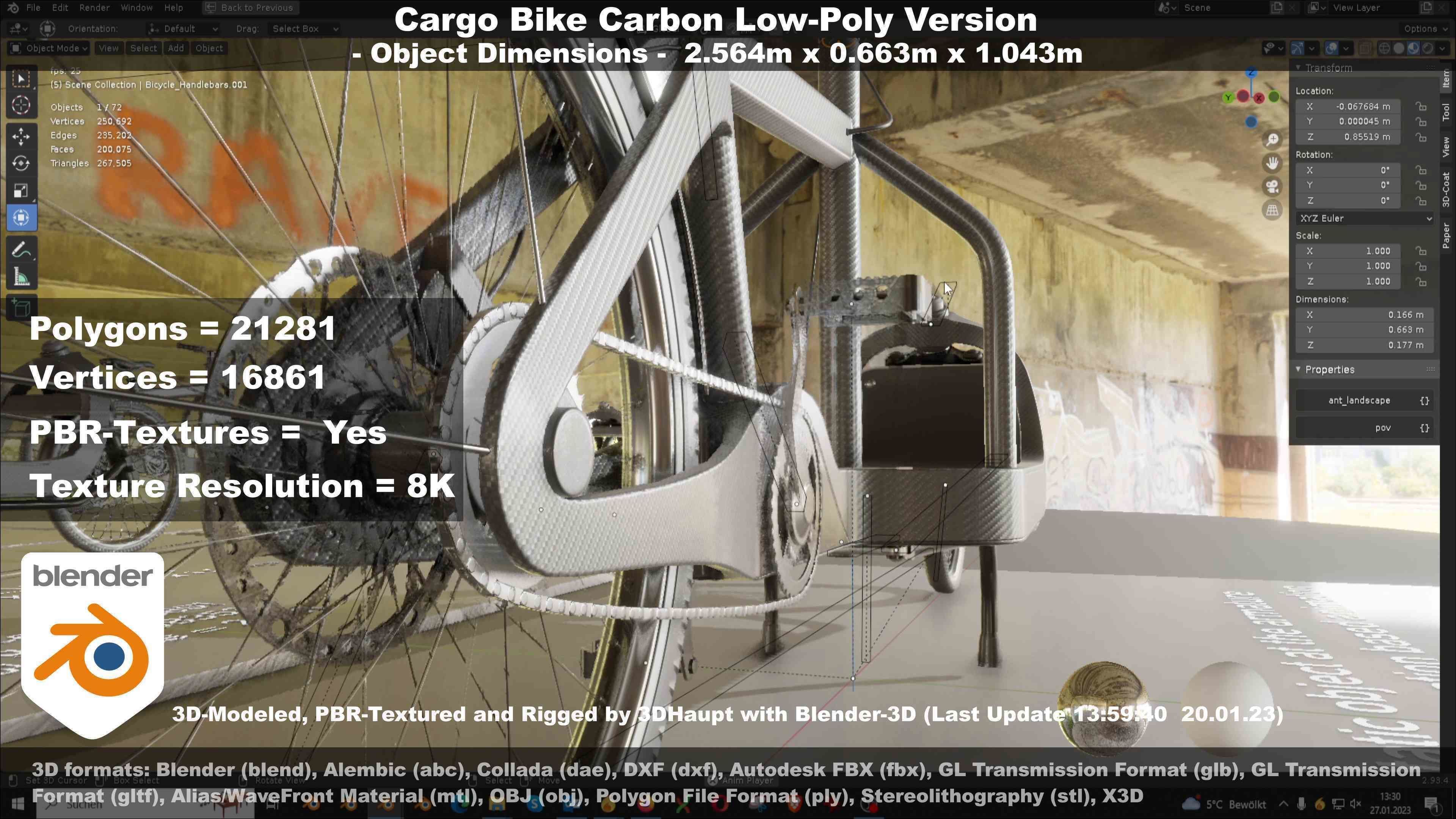 Cargo Bike Carbon Low-Poly and Rigged Version  Low-poly 3D model_65