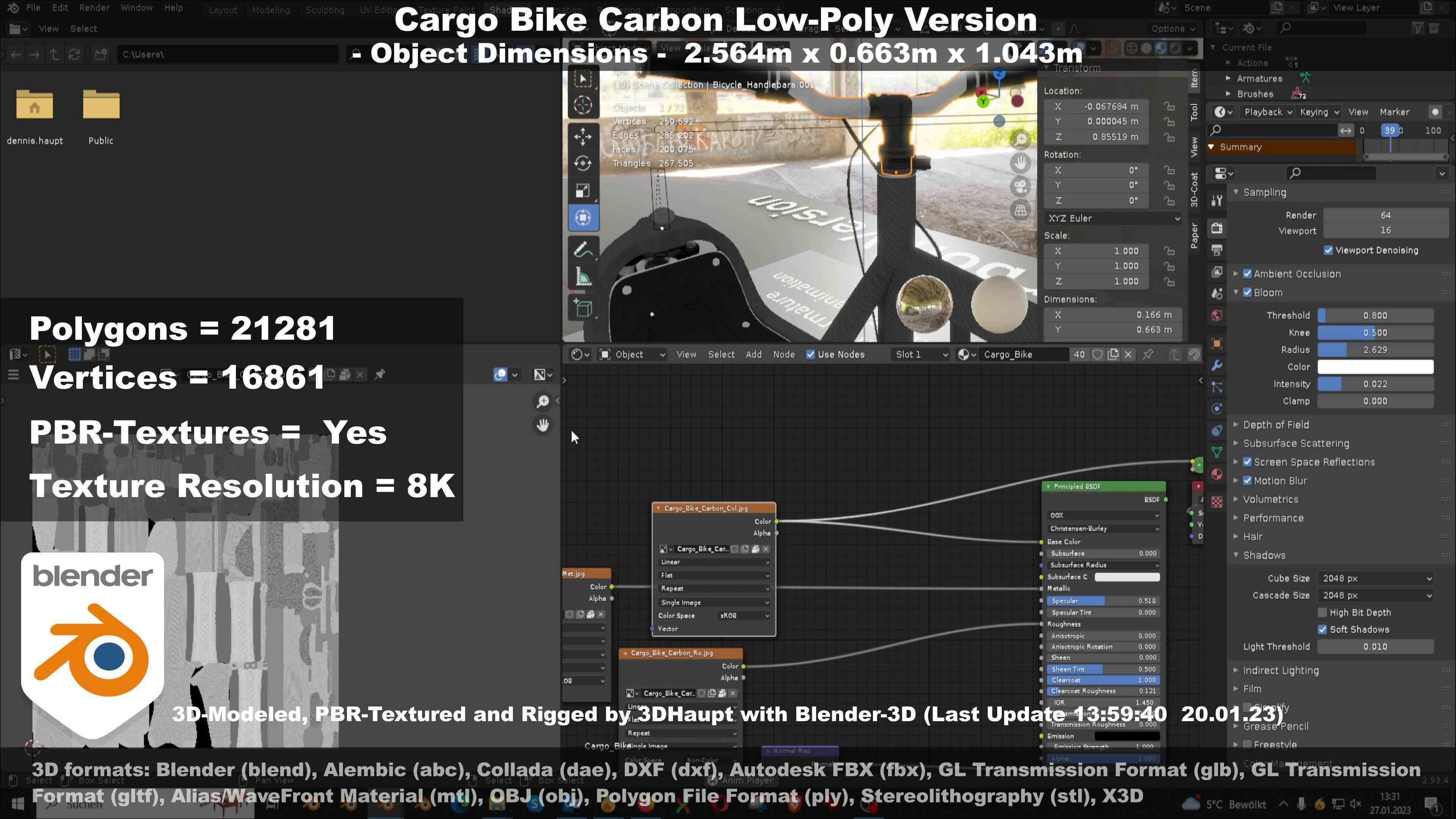 Cargo Bike Carbon Low-Poly and Rigged Version  Low-poly 3D model_127