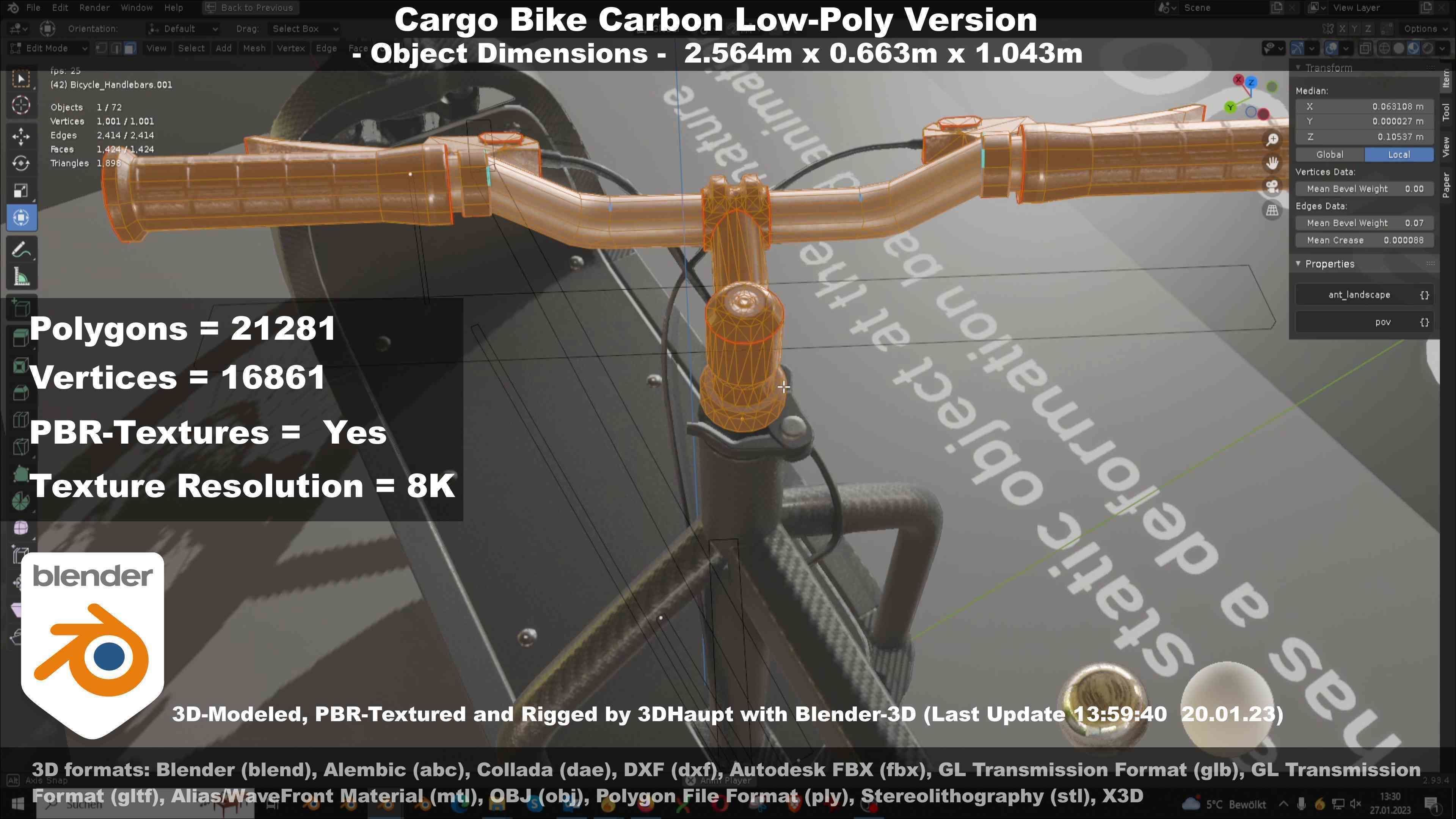 Cargo Bike Carbon Low-Poly and Rigged Version  Low-poly 3D model_70