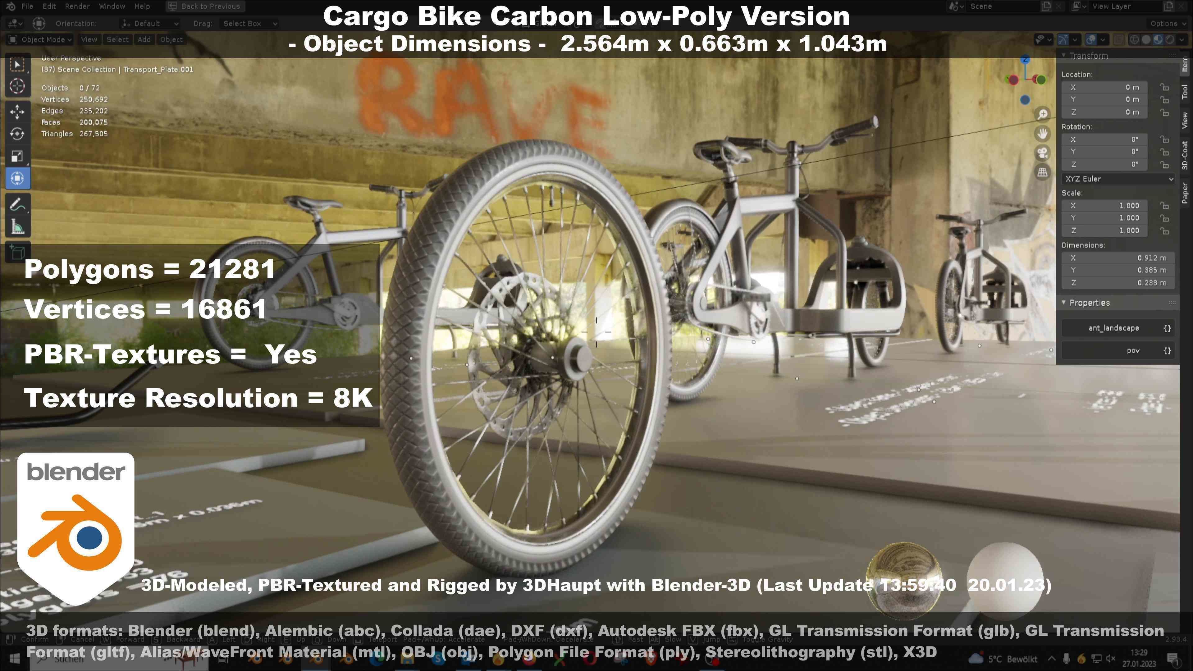 Cargo Bike Carbon Low-Poly and Rigged Version  Low-poly 3D model_17