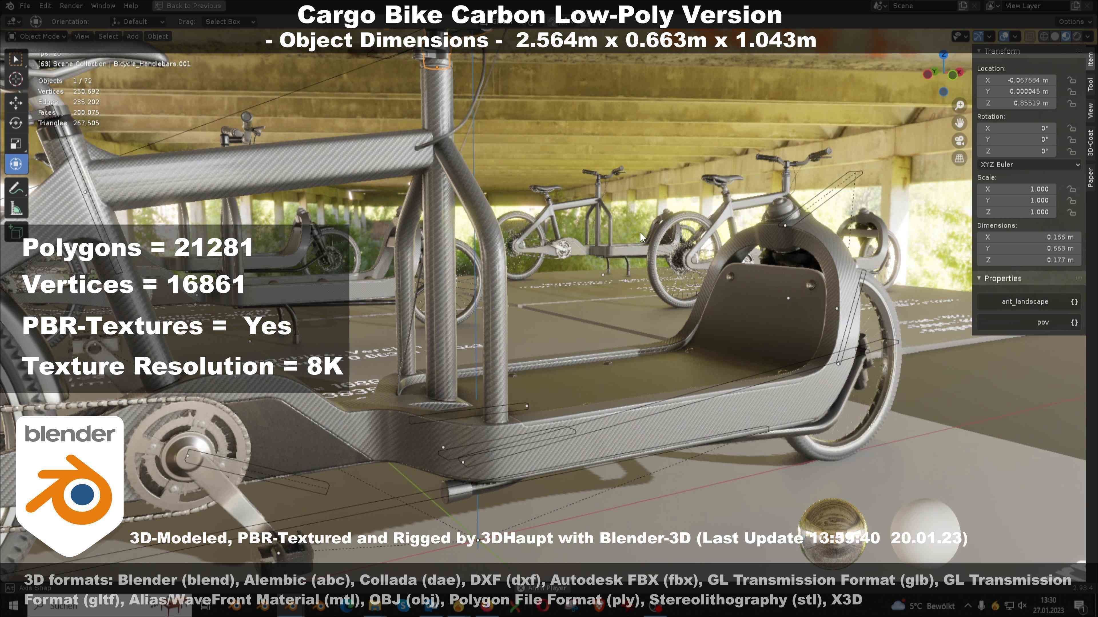 Cargo Bike Carbon Low-Poly and Rigged Version  Low-poly 3D model_102
