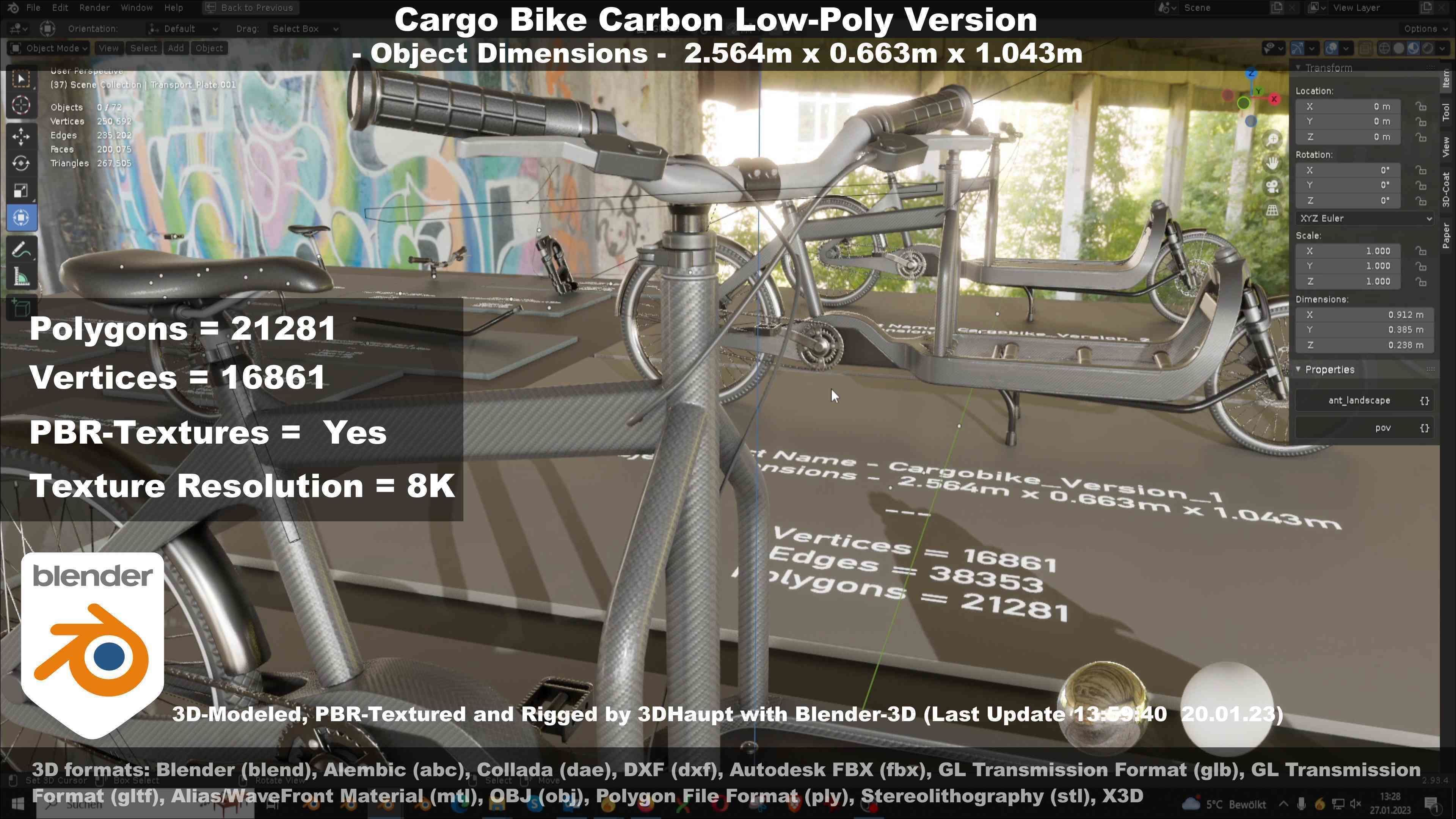 Cargo Bike Carbon Low-Poly and Rigged Version  Low-poly 3D model_99
