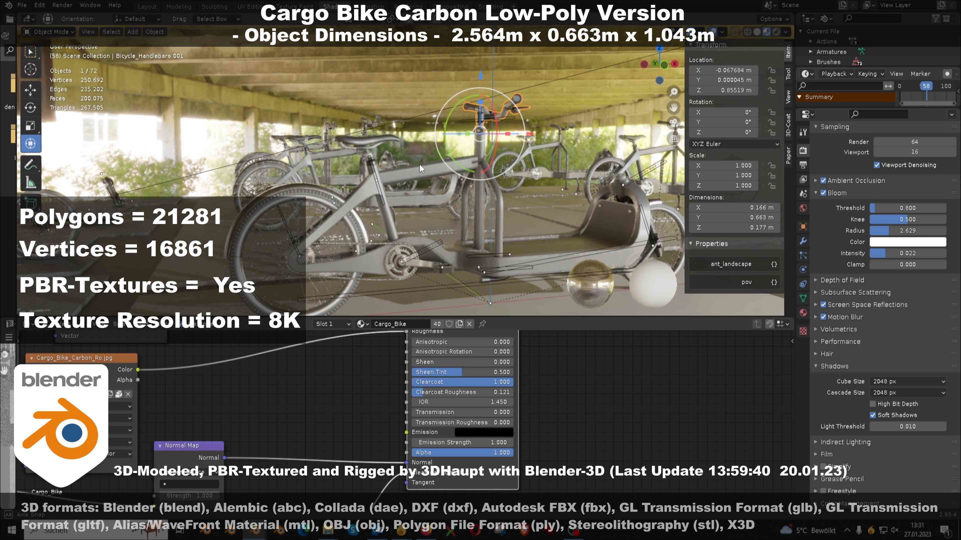 Cargo Bike Carbon Low-Poly and Rigged Version  Low-poly 3D model_146