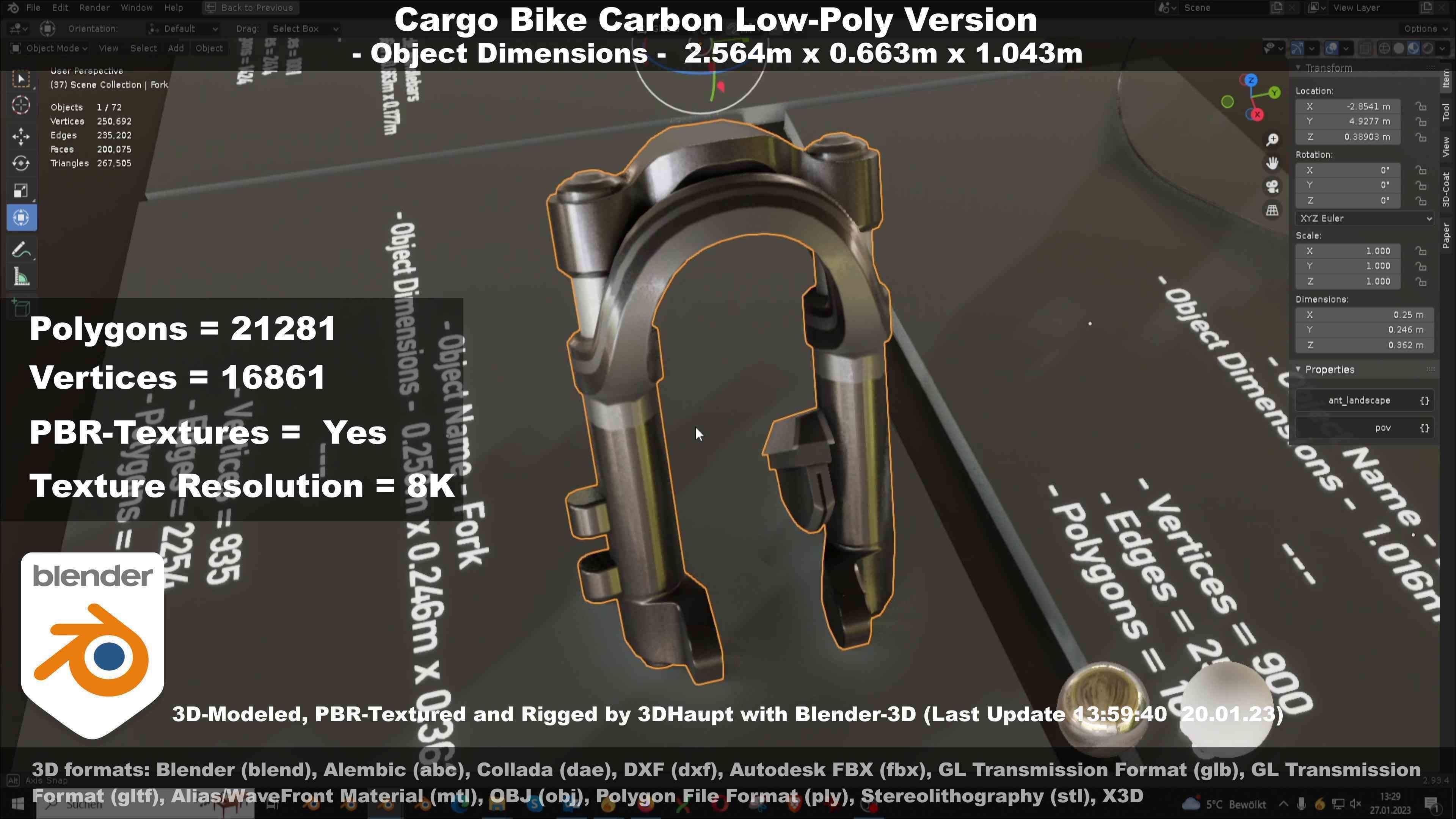 Cargo Bike Carbon Low-Poly and Rigged Version  Low-poly 3D model_46