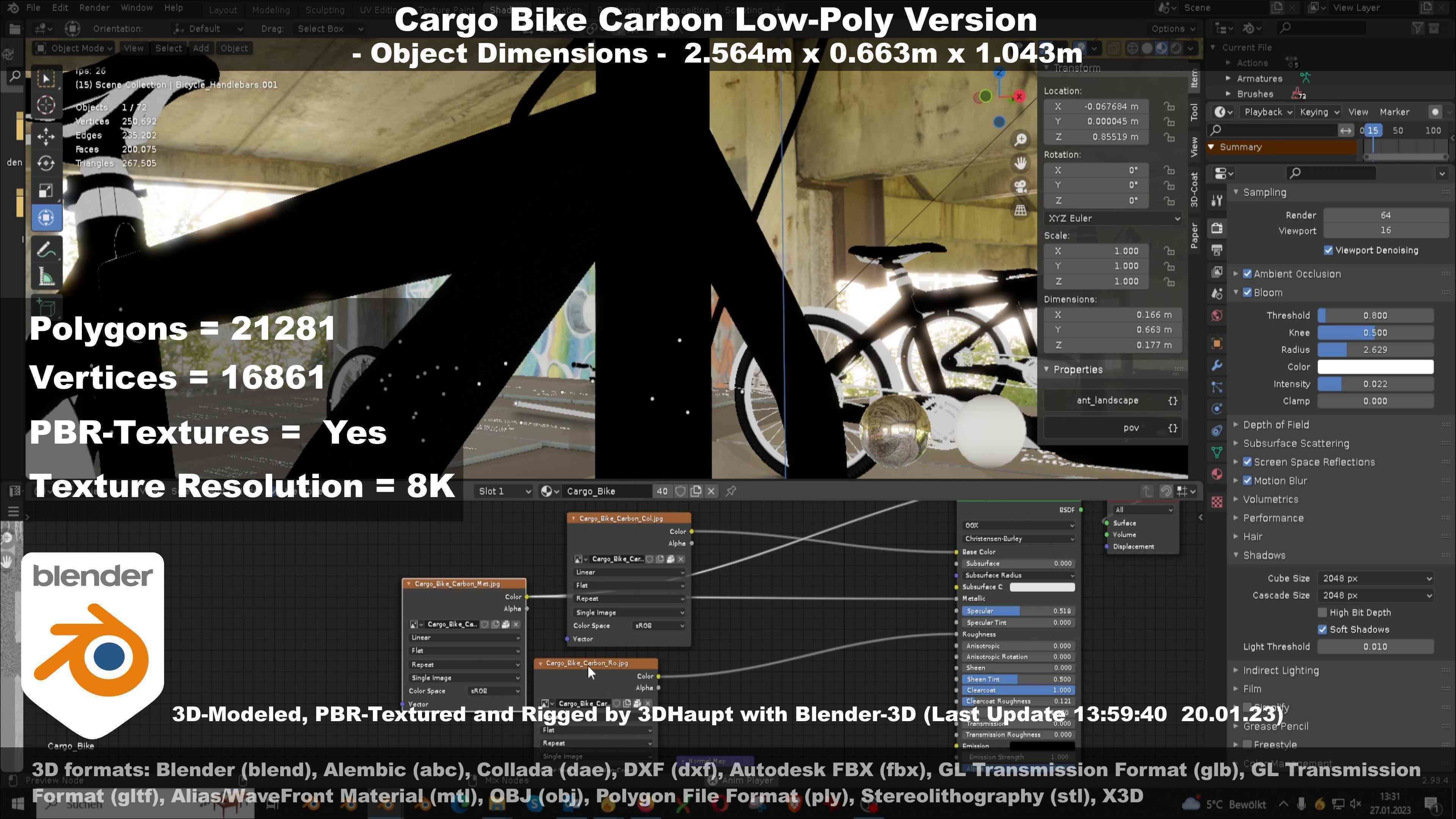 Cargo Bike Carbon Low-Poly and Rigged Version  Low-poly 3D model_134