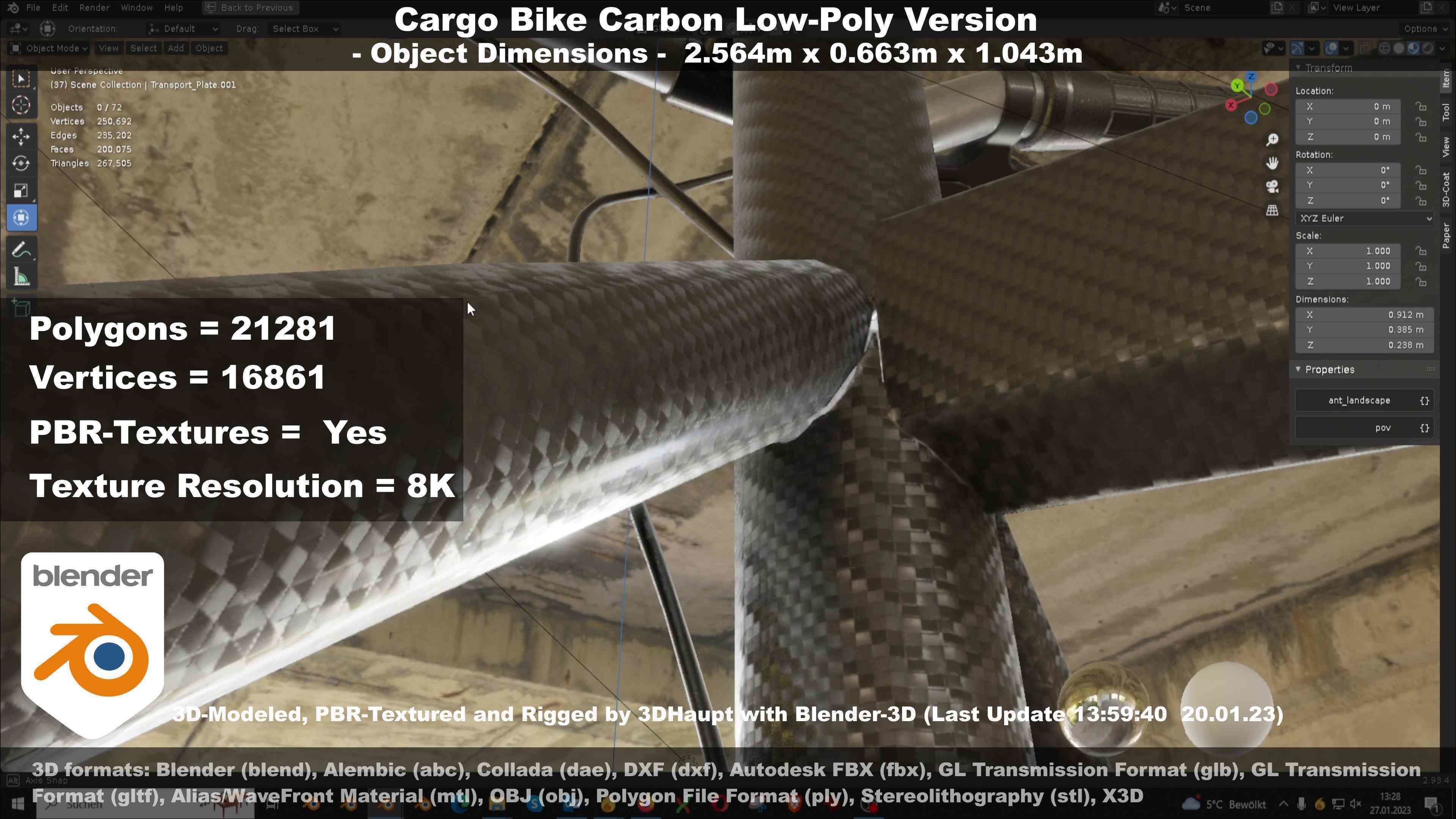 Cargo Bike Carbon Low-Poly and Rigged Version  Low-poly 3D model_84