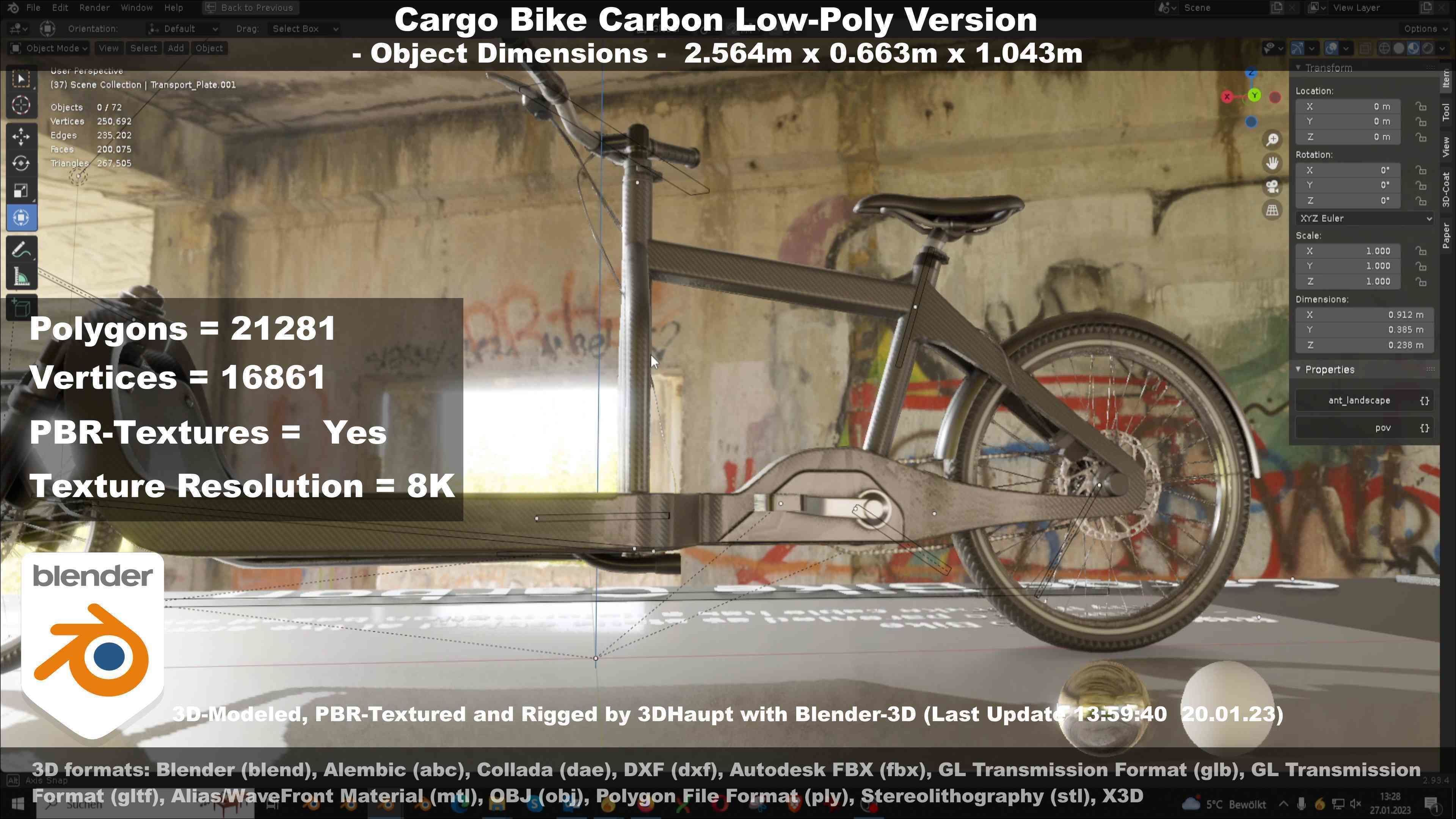 Cargo Bike Carbon Low-Poly and Rigged Version  Low-poly 3D model_80