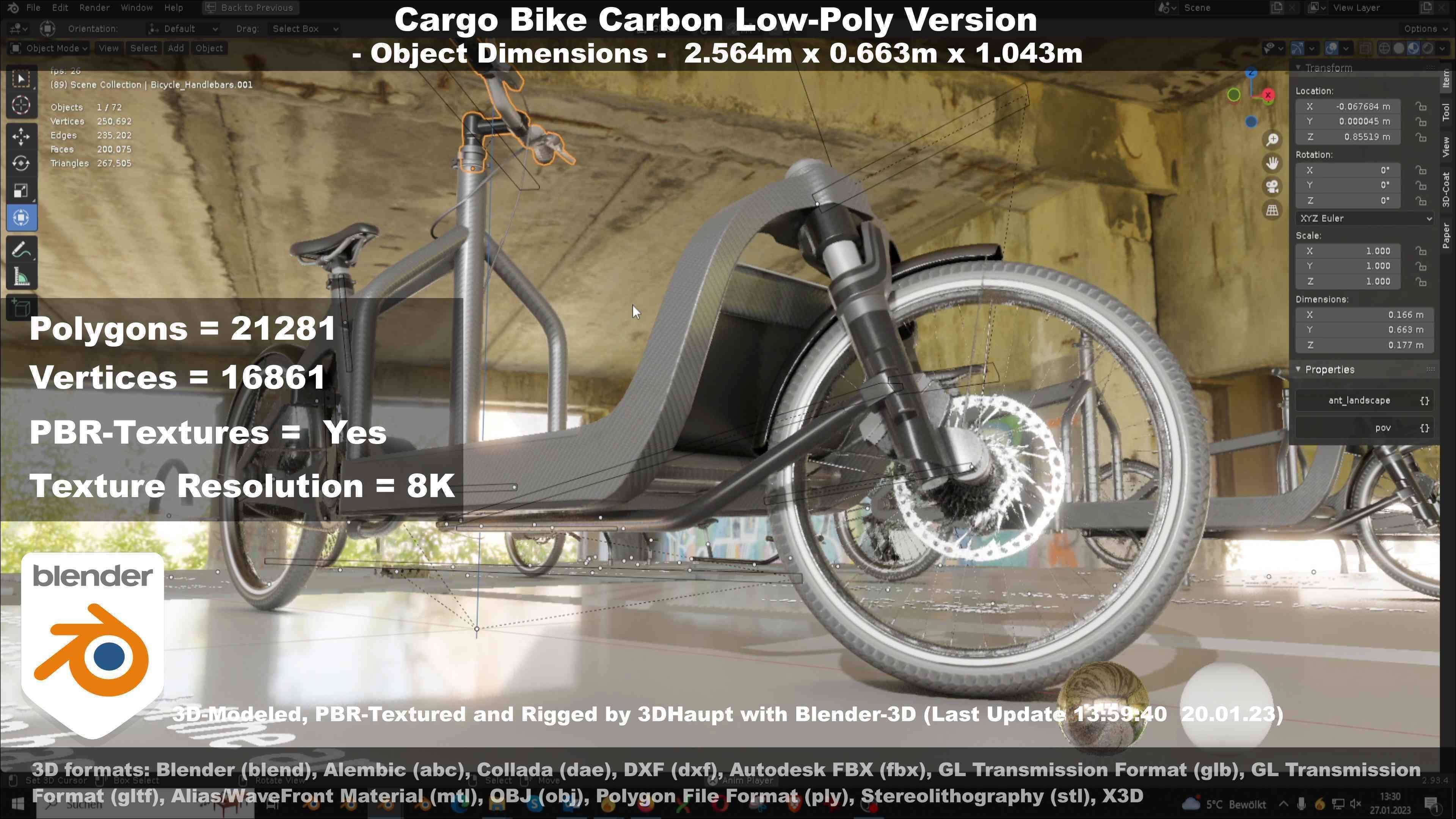 Cargo Bike Carbon Low-Poly and Rigged Version  Low-poly 3D model_6