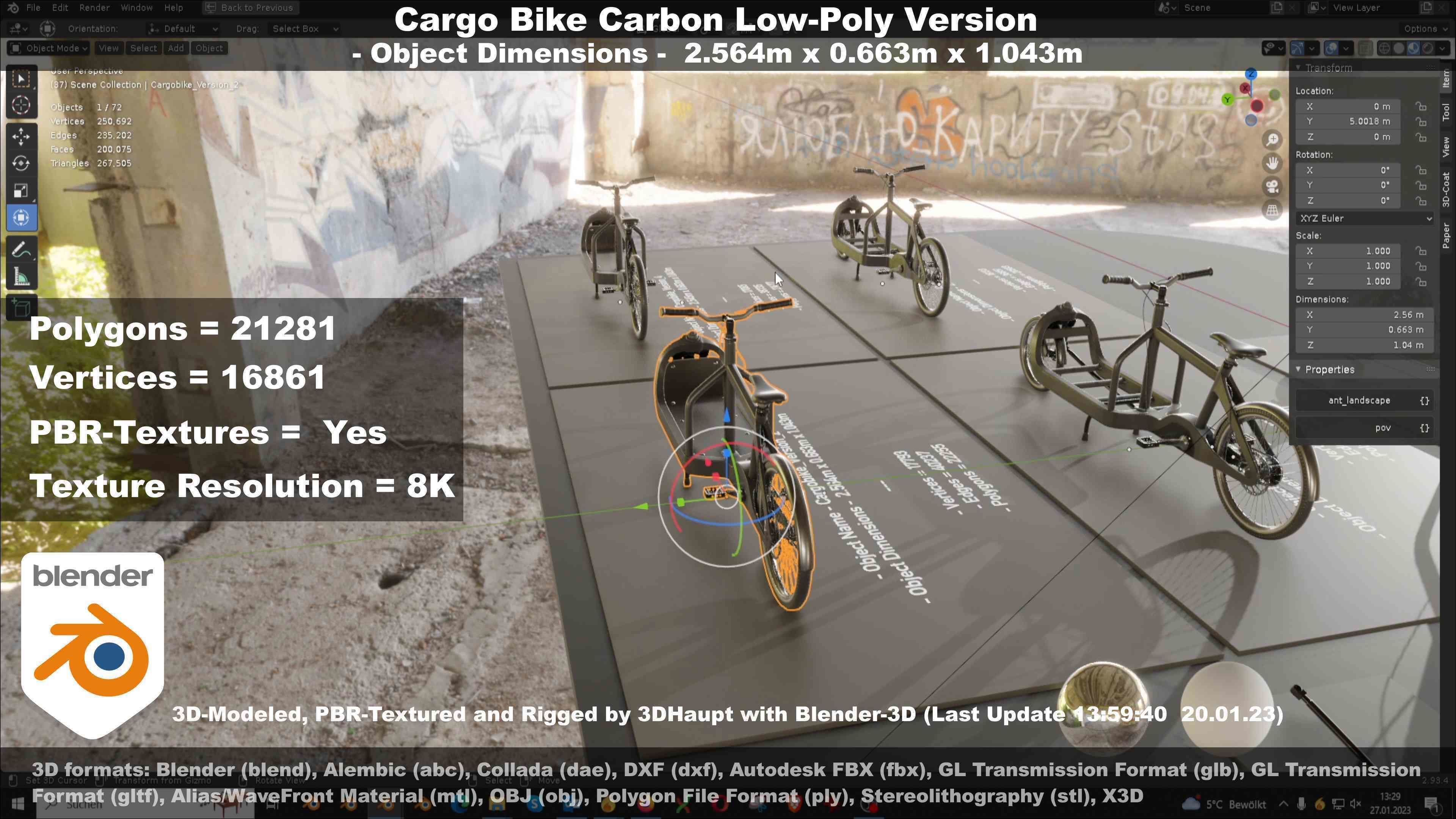 Cargo Bike Carbon Low-Poly and Rigged Version  Low-poly 3D model_53