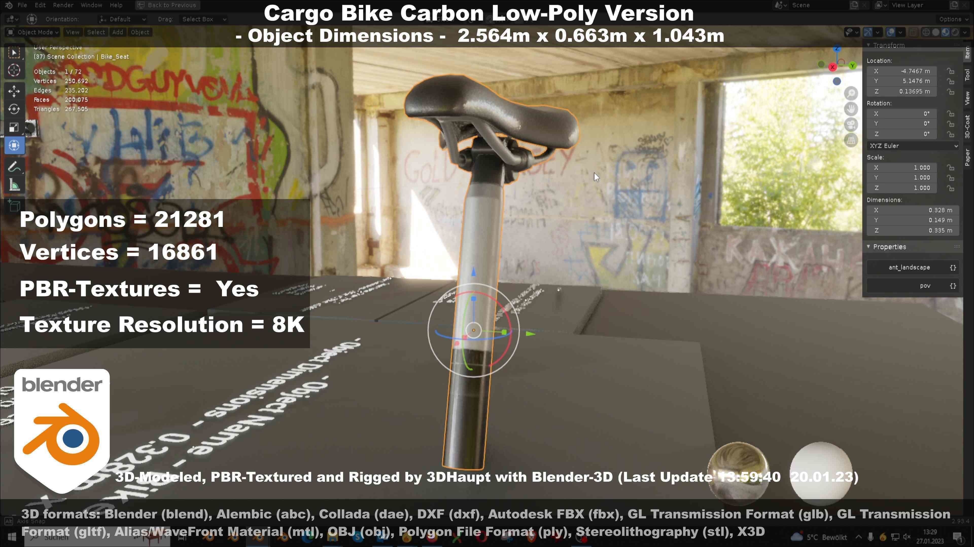 Cargo Bike Carbon Low-Poly and Rigged Version  Low-poly 3D model_50