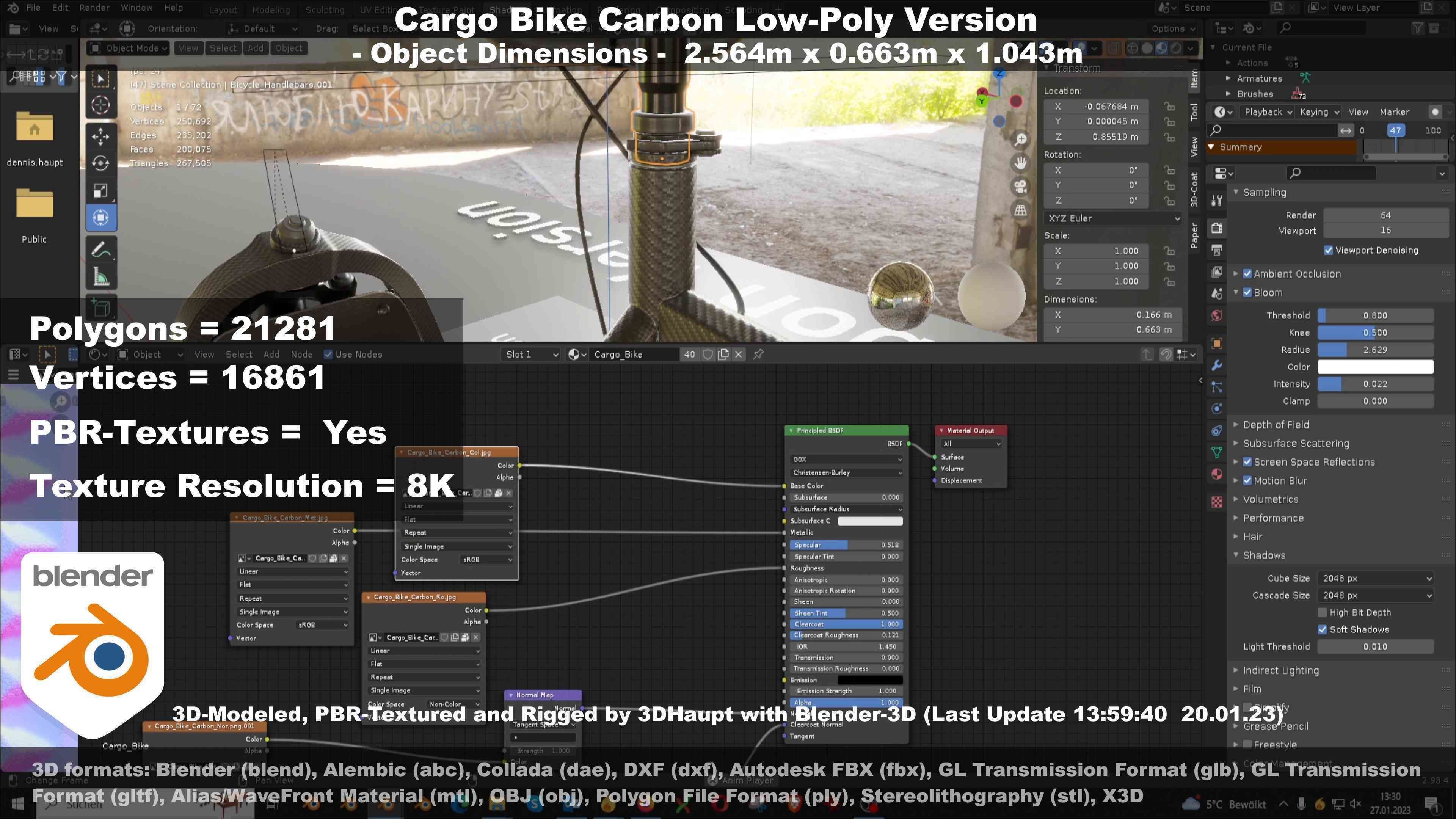 Cargo Bike Carbon Low-Poly and Rigged Version  Low-poly 3D model_115