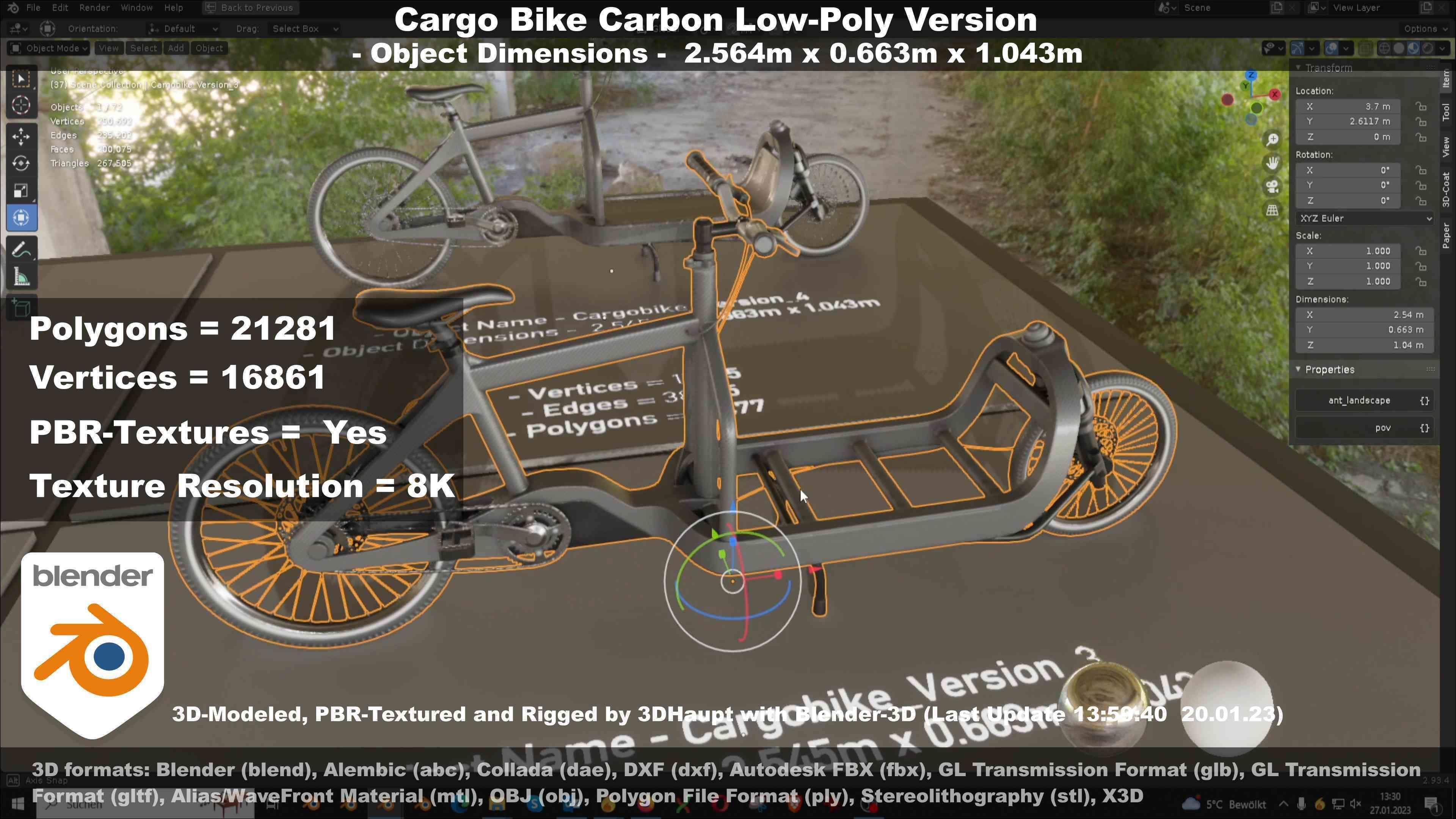 Cargo Bike Carbon Low-Poly and Rigged Version  Low-poly 3D model_57