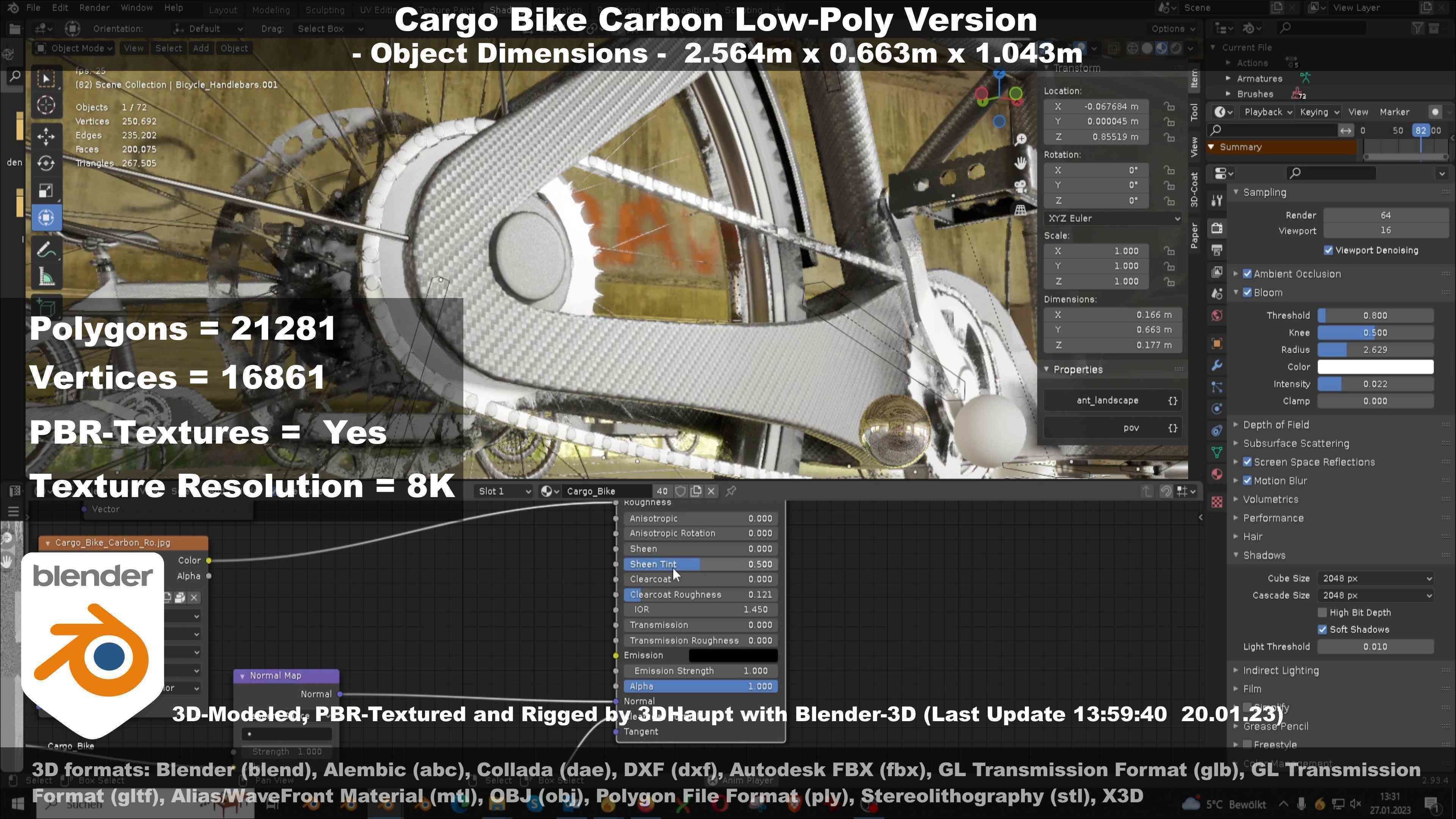 Cargo Bike Carbon Low-Poly and Rigged Version  Low-poly 3D model_142