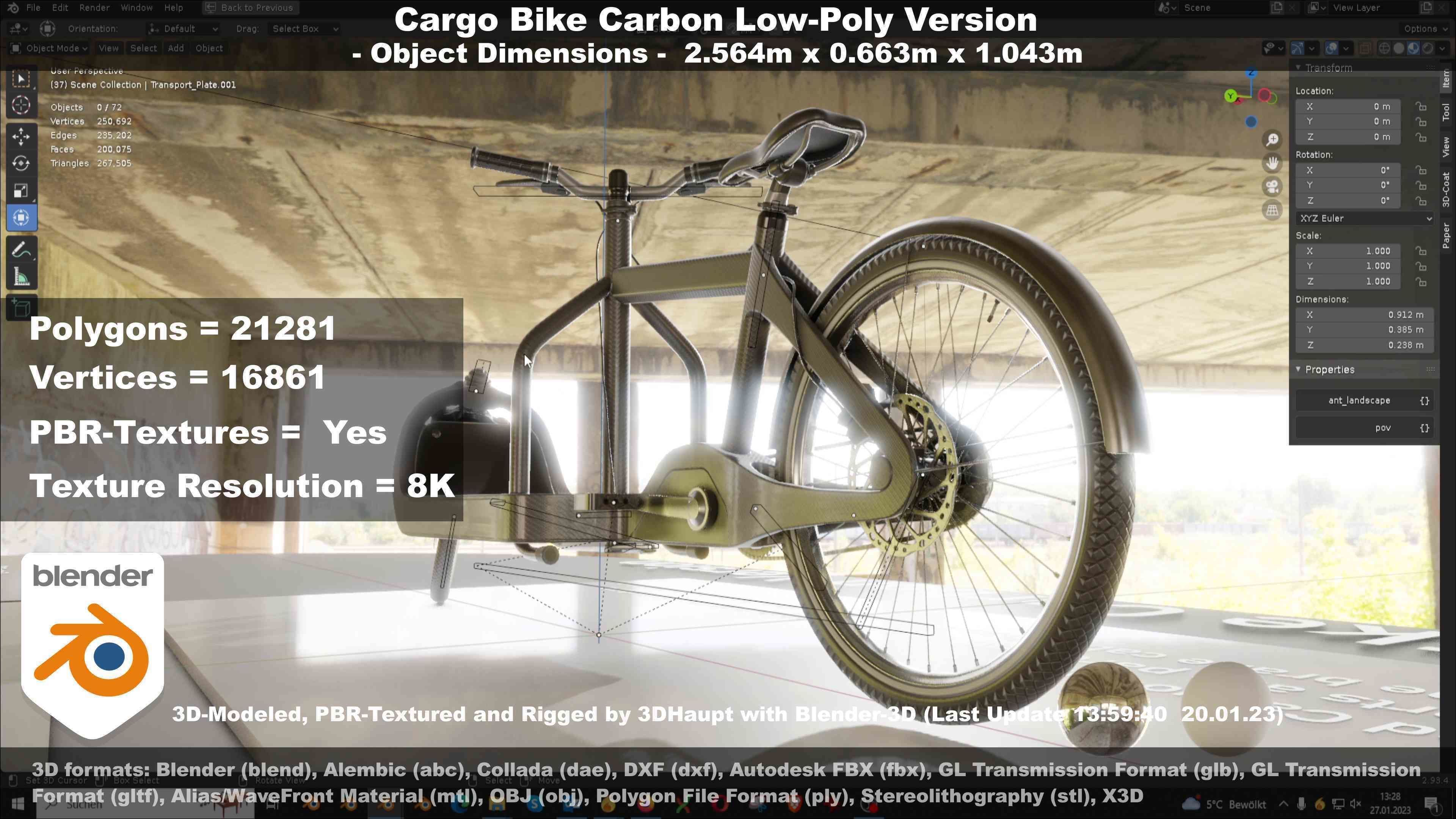 Cargo Bike Carbon Low-Poly and Rigged Version  Low-poly 3D model_79