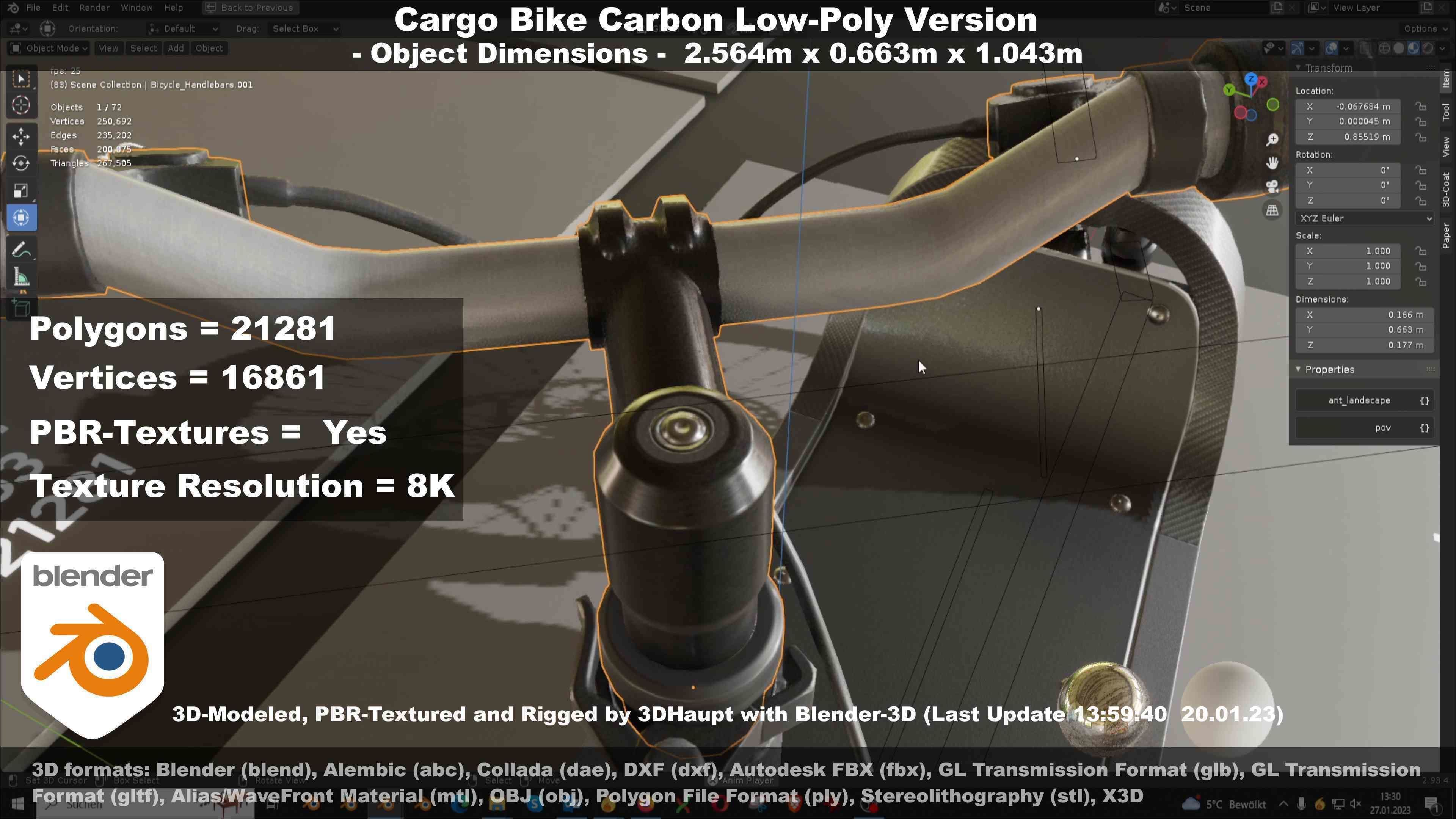 Cargo Bike Carbon Low-Poly and Rigged Version  Low-poly 3D model_66