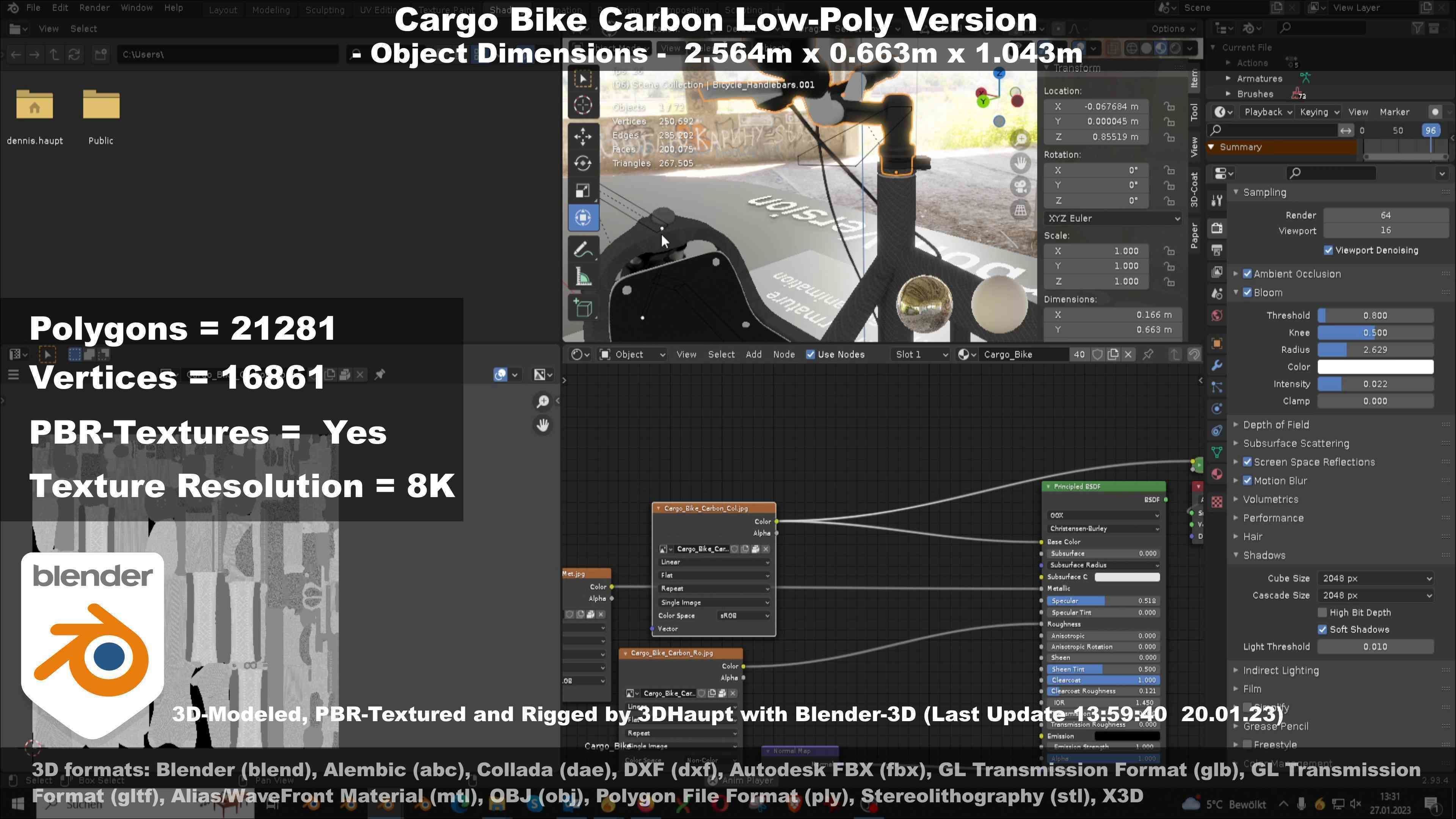 Cargo Bike Carbon Low-Poly and Rigged Version  Low-poly 3D model_125