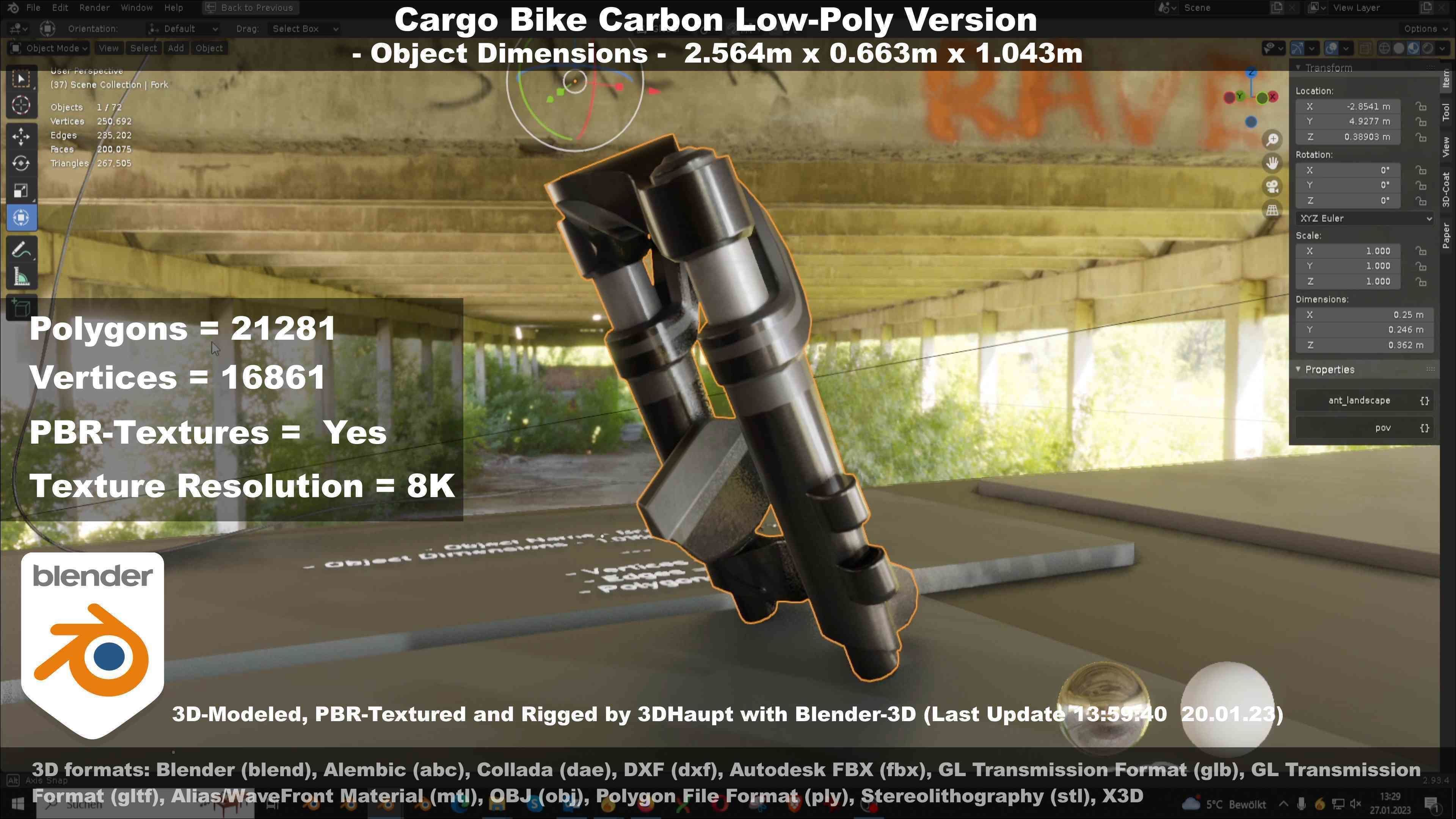 Cargo Bike Carbon Low-Poly and Rigged Version  Low-poly 3D model_49