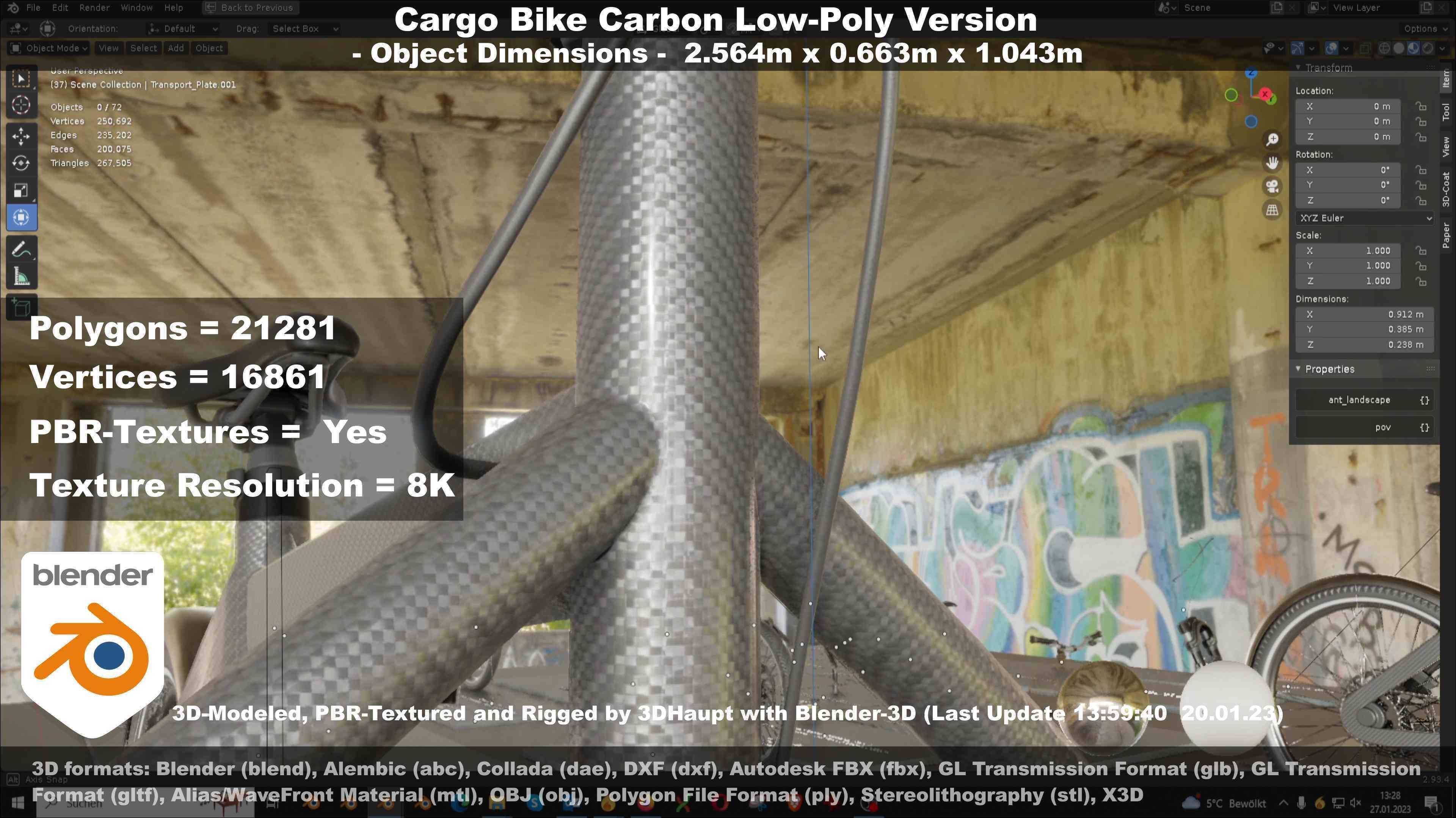 Cargo Bike Carbon Low-Poly and Rigged Version  Low-poly 3D model_85