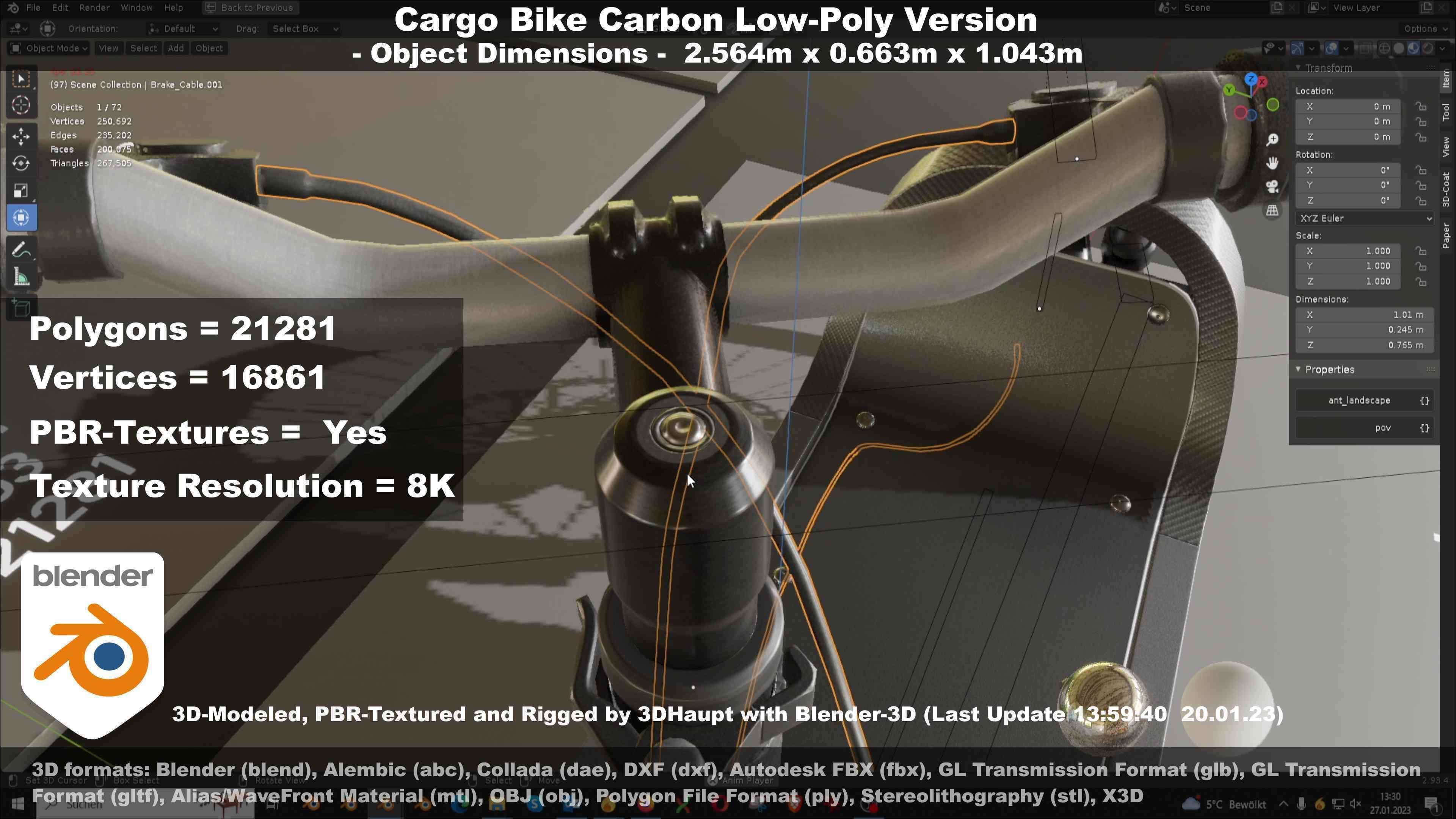 Cargo Bike Carbon Low-Poly and Rigged Version  Low-poly 3D model_106